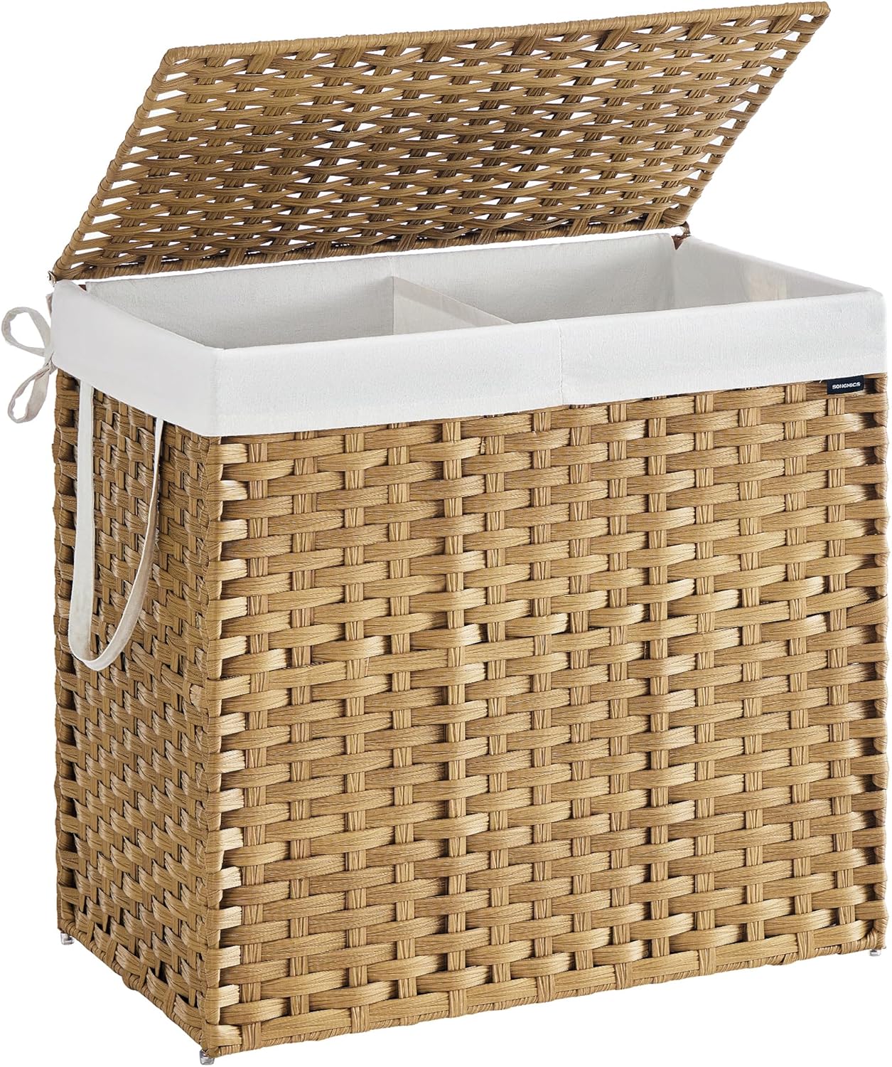 SONGMICS Laundry Hamper with Lid, 23.8 Gallon (90 L) Synthetic Rattan Clothes Laundry Basket with Lid and Handles, Foldable, Removable Liner