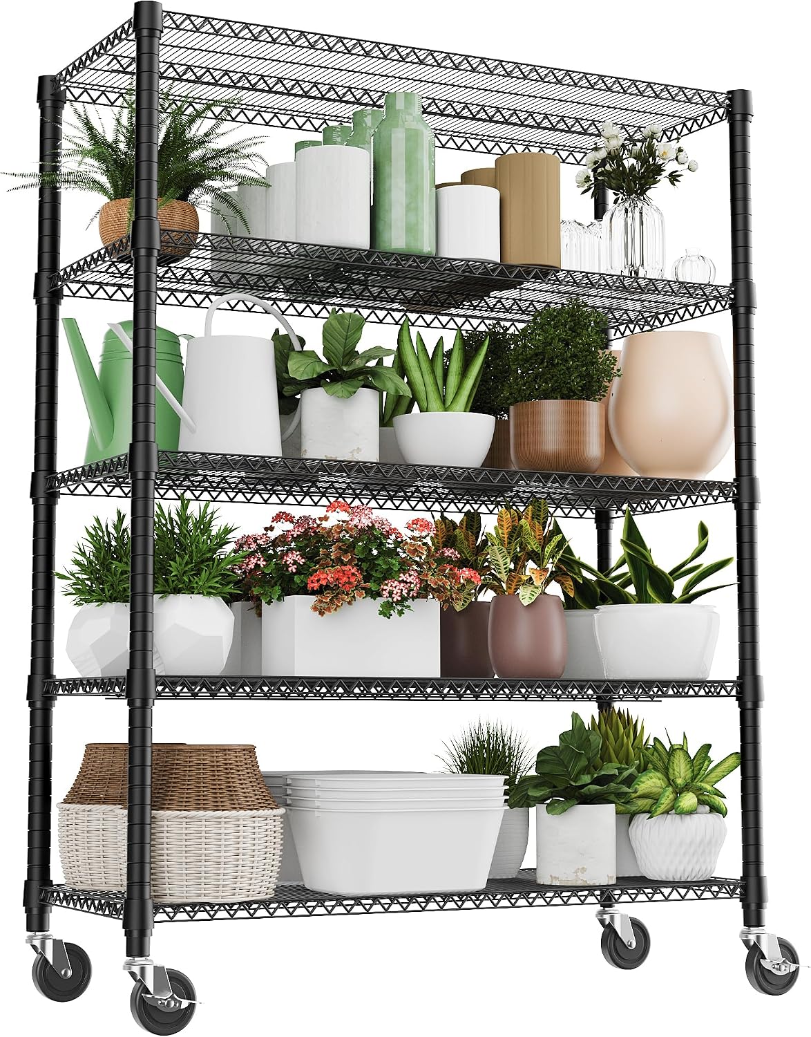 M MZG 1250 lbs 5 Tier Shelf Metal Storage Shelves Wire Rack Closet Organizers with Wheel for Garage Kitchen Bathroom Laundry Chrome 13.7" D x 23.6" W