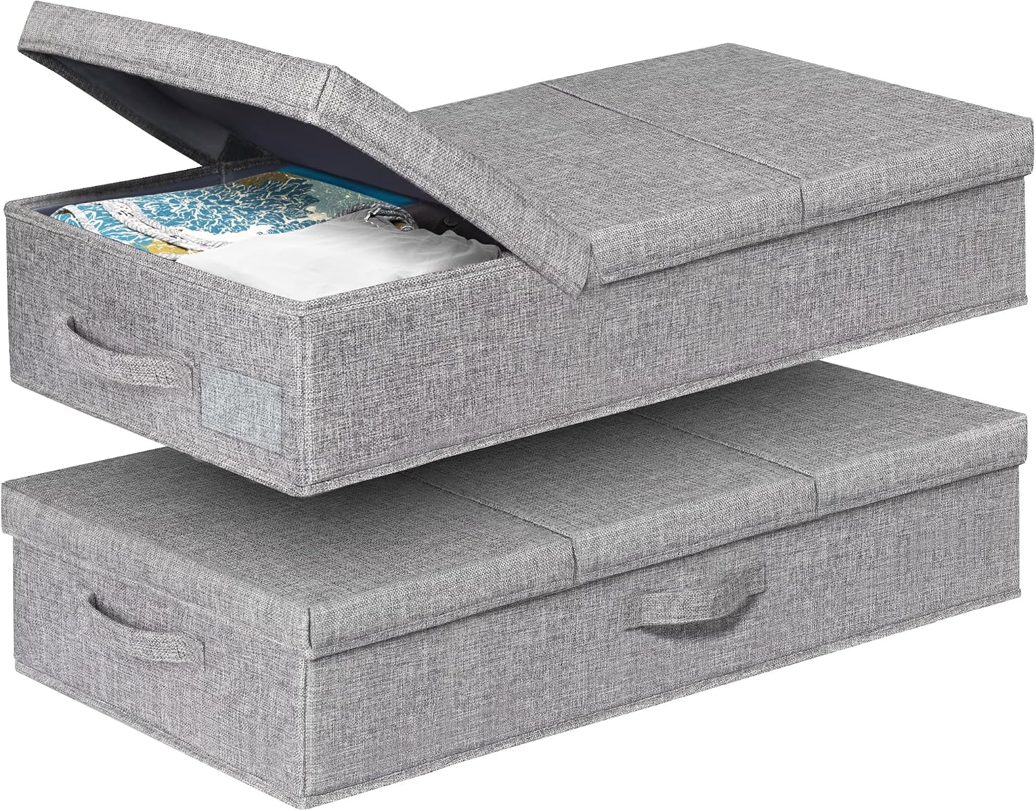 punemi 6 in Tall Under Bed Storage Containers with Firm Sides, 3Pack, Grey, Firm Sides, Top &Bottom, Stackable Design, for Blankets, Clothes and Toys