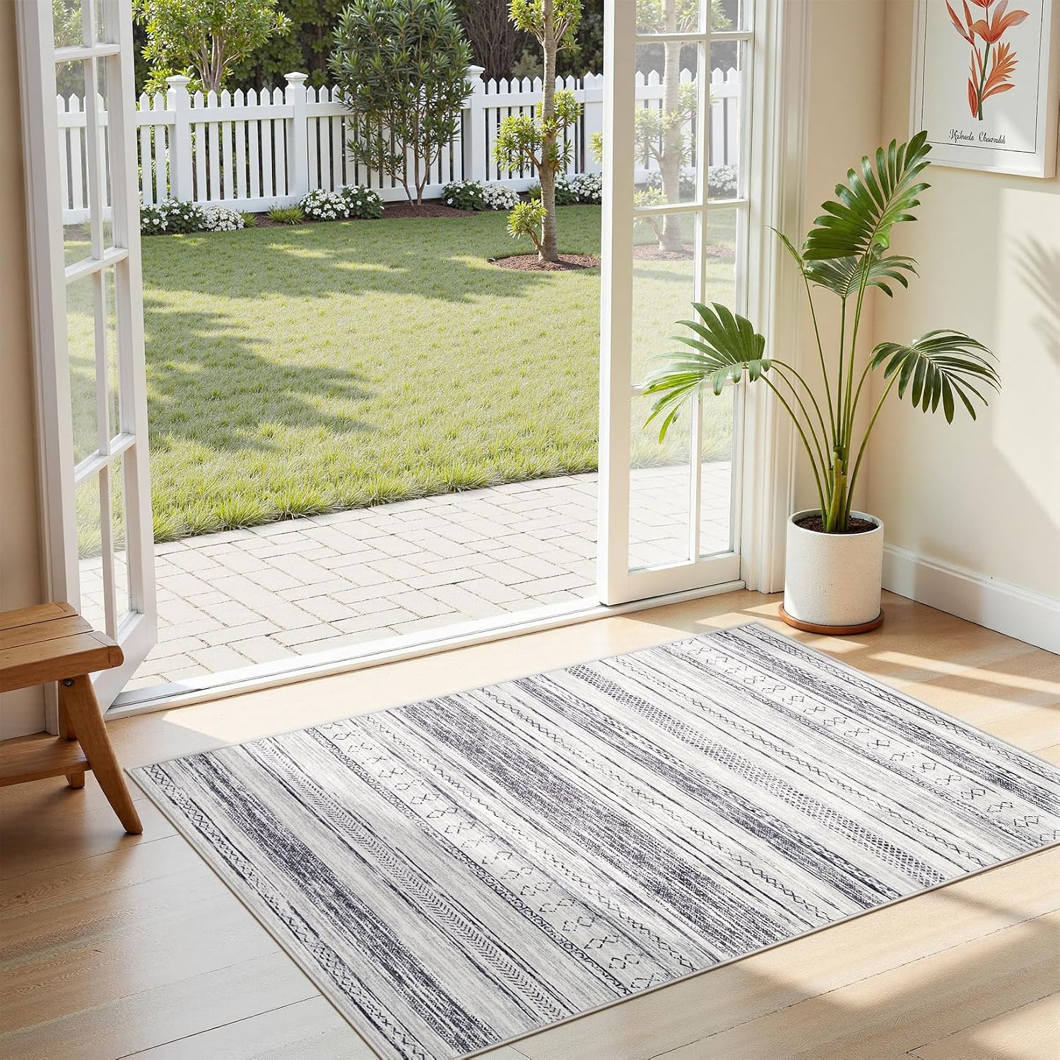 Tortania Area Rug Living Room Rugs - 10x12 Washable Large Soft Neutral Boho Moroccan Bohemian Farmhouse Rug Indoor Floor Carpet for Bedroom Under