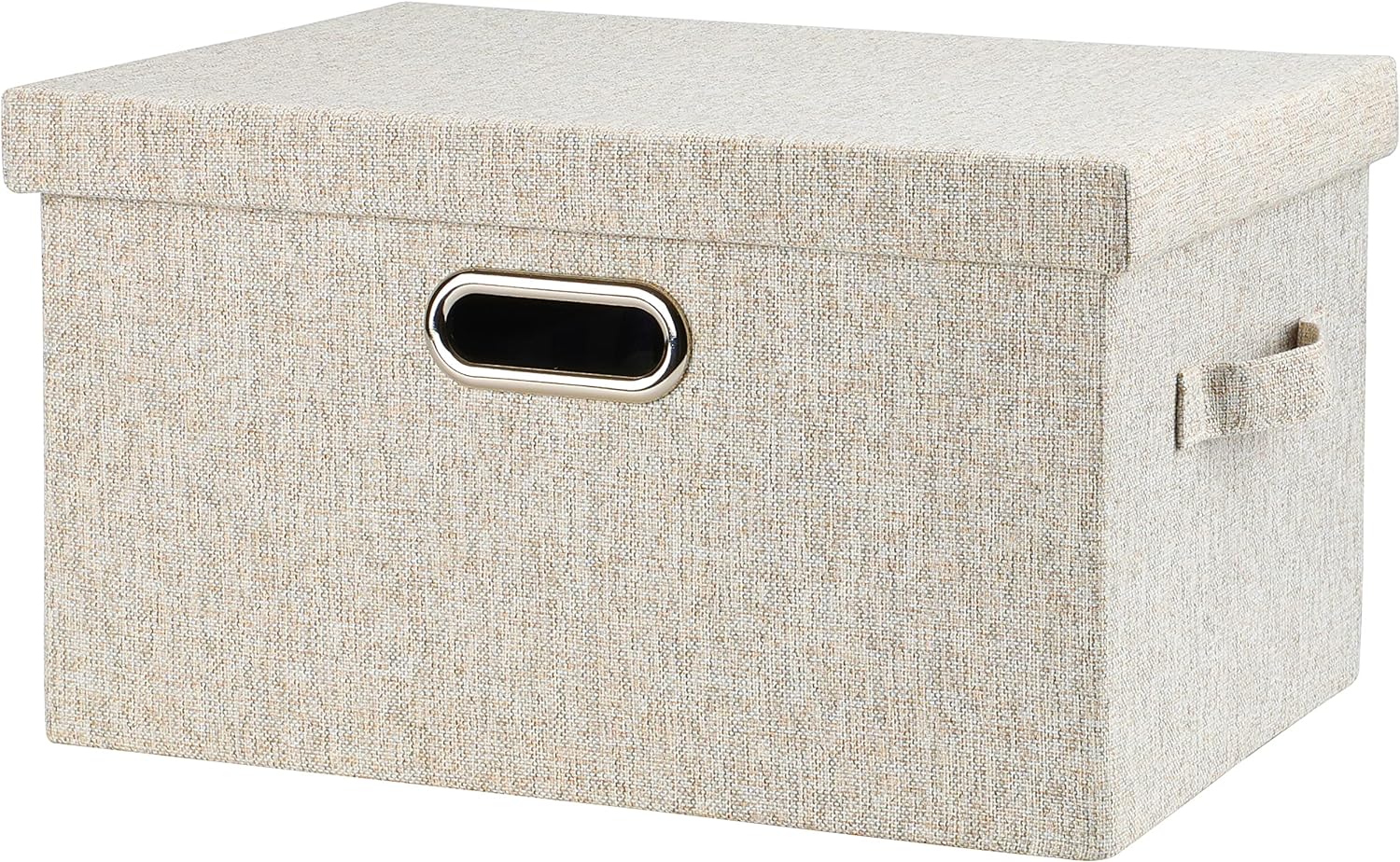Graciadeco Large Quart Collapsible Stackable Storage Bins with Lids, 3 Packs Beige Linen Fabric Closet Boxes with Lids