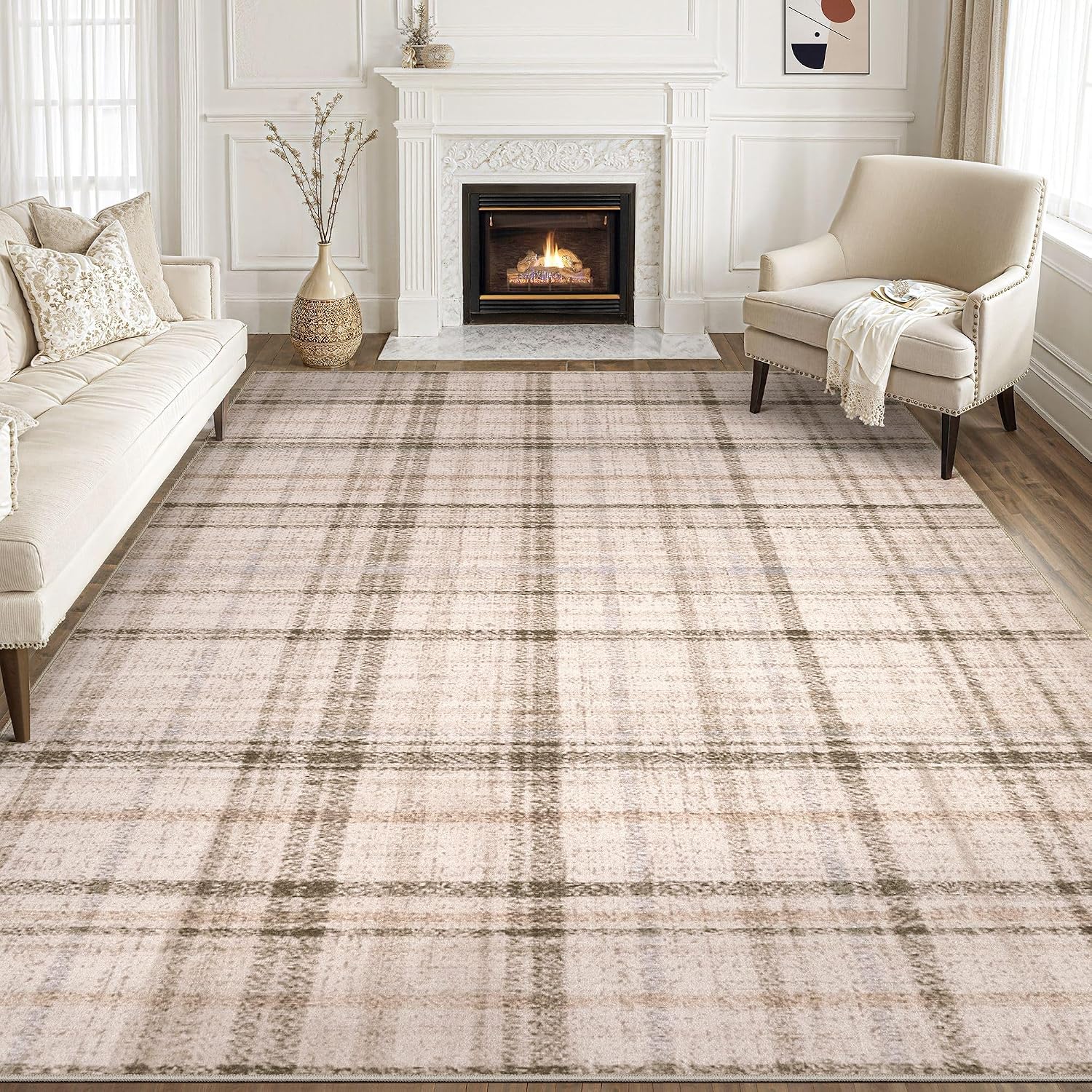 Tortania Area Rug Living Room Rugs - 10x12 Washable Large Soft Neutral Boho Moroccan Bohemian Farmhouse Rug Indoor Floor Carpet for Bedroom Under