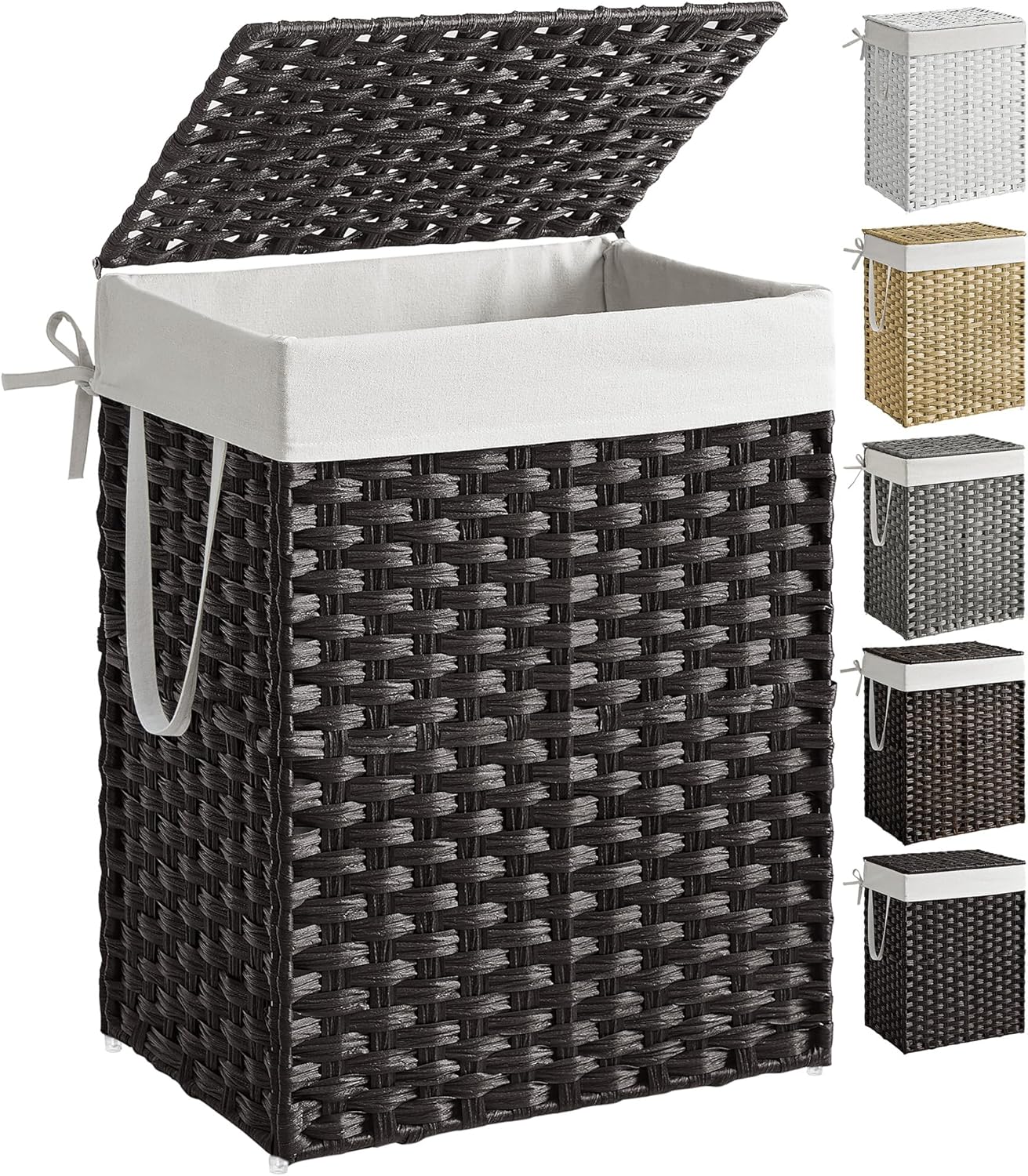 SONGMICS Laundry Hamper with Lid, 23.8 Gallon (90 L) Synthetic Rattan Clothes Laundry Basket with Lid and Handles, Foldable, Removable Liner