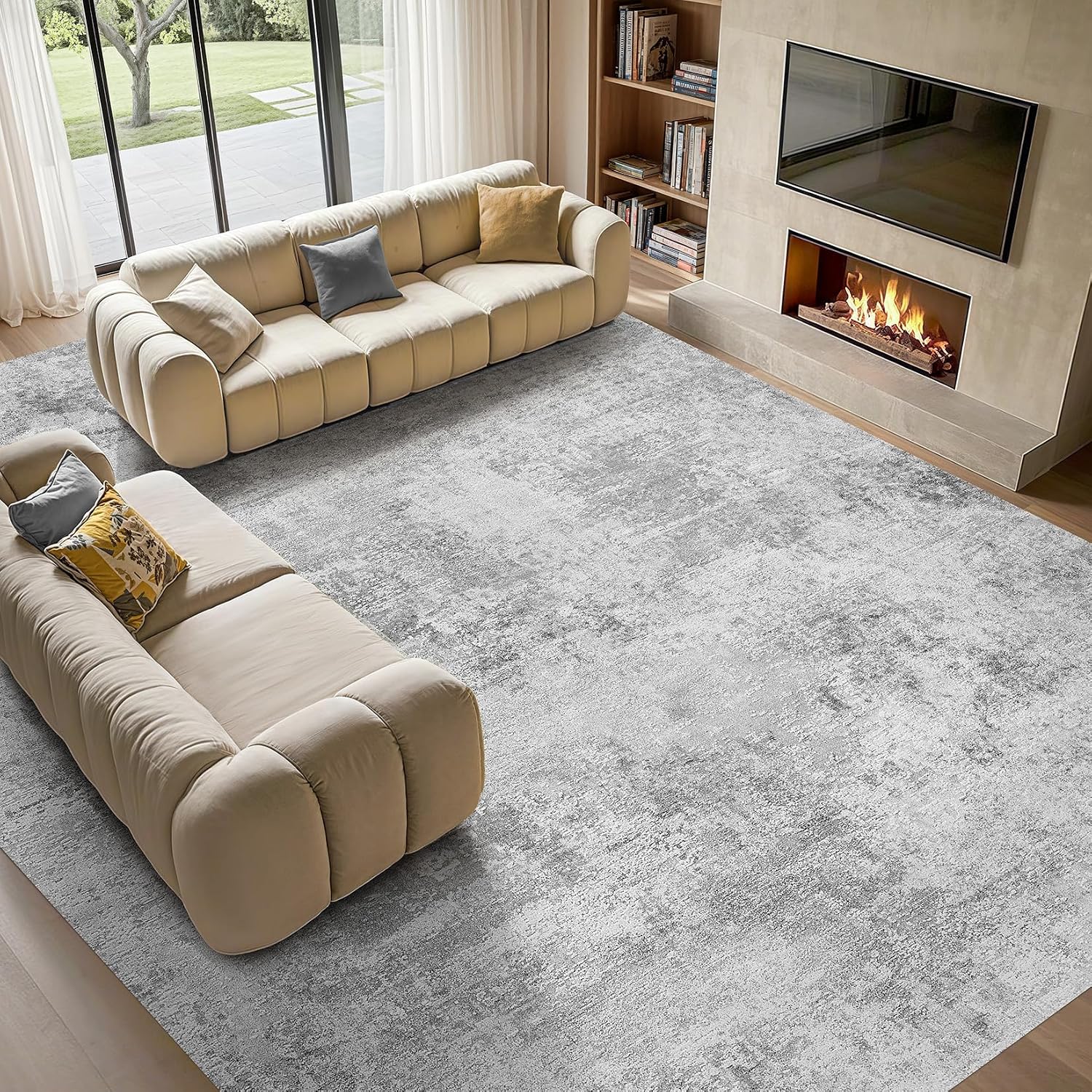 Tortania Area Rug Living Room Rugs - 10x12 Washable Large Soft Neutral Boho Moroccan Bohemian Farmhouse Rug Indoor Floor Carpet for Bedroom Under