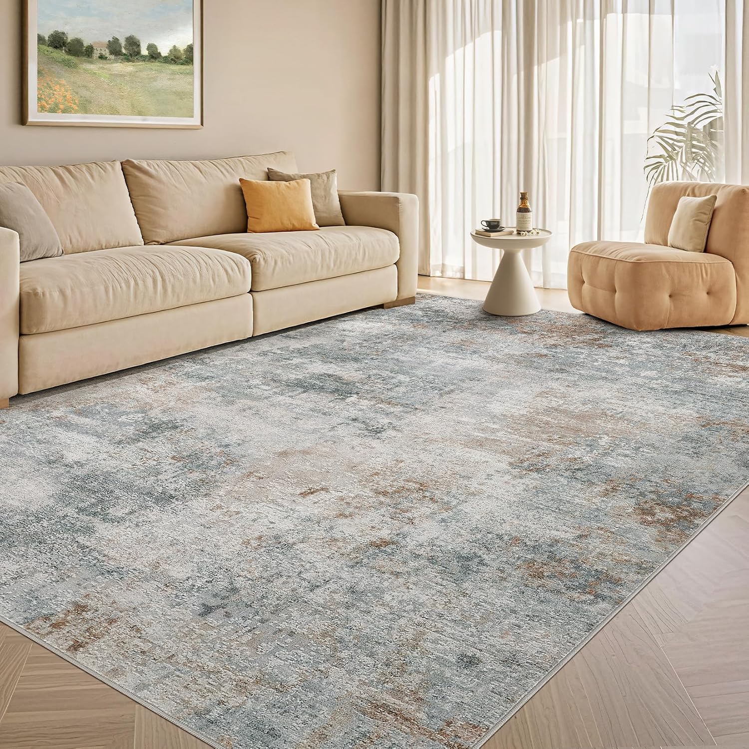 Tortania Area Rug Living Room Rugs - 10x12 Washable Large Soft Neutral Boho Moroccan Bohemian Farmhouse Rug Indoor Floor Carpet for Bedroom Under