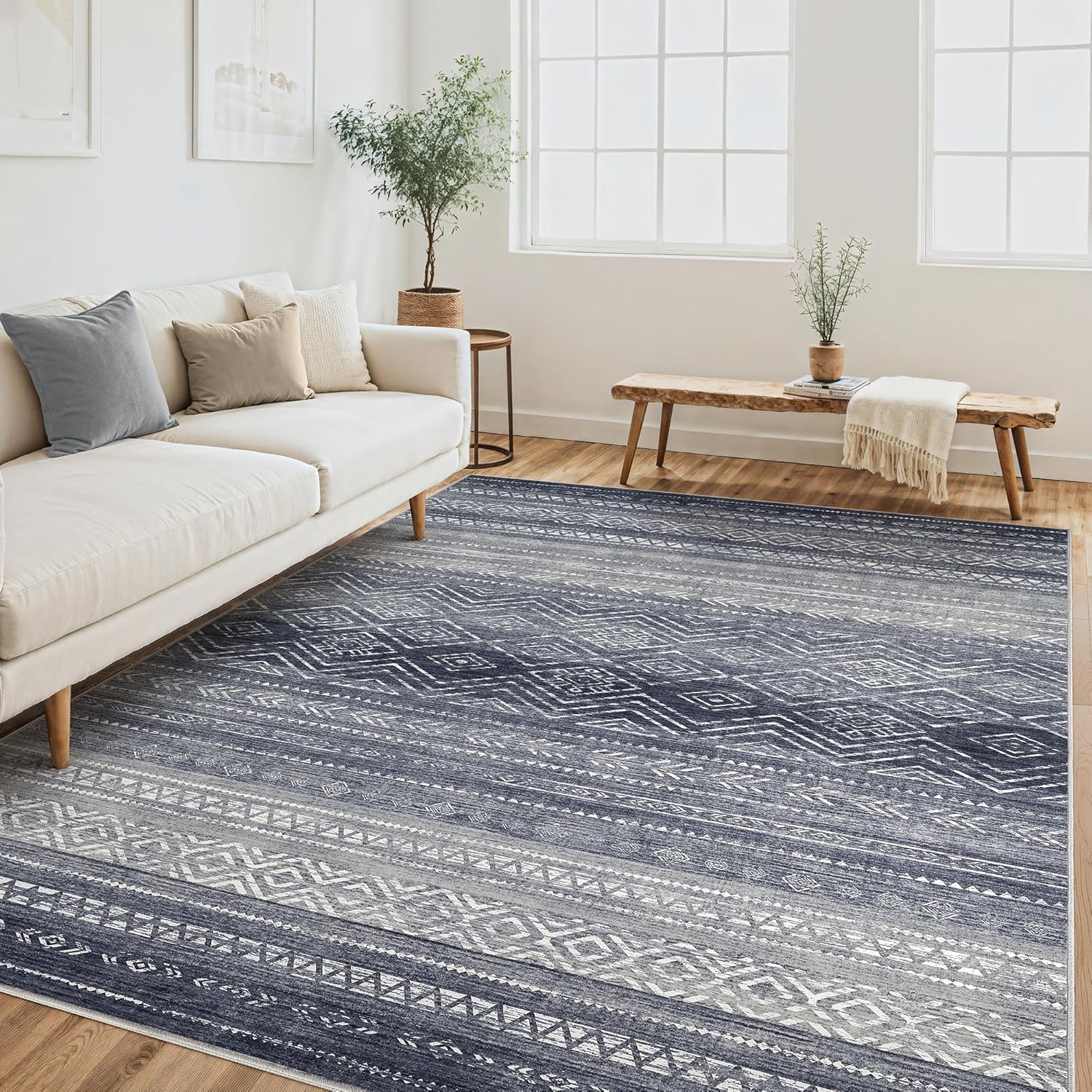 Tortania Area Rug Living Room Rugs - 10x12 Washable Large Soft Neutral Boho Moroccan Bohemian Farmhouse Rug Indoor Floor Carpet for Bedroom Under
