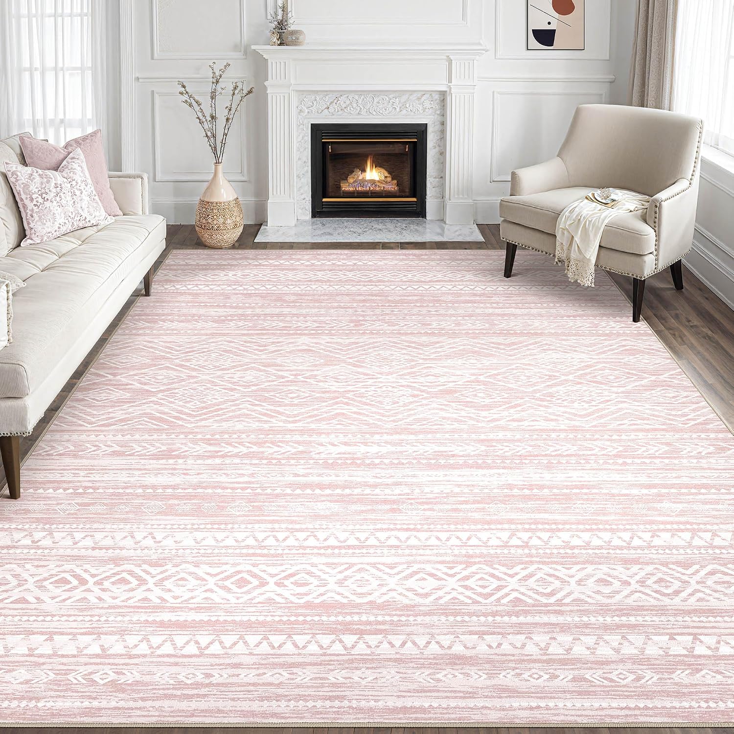 Tortania Area Rug Living Room Rugs - 10x12 Washable Large Soft Neutral Boho Moroccan Bohemian Farmhouse Rug Indoor Floor Carpet for Bedroom Under
