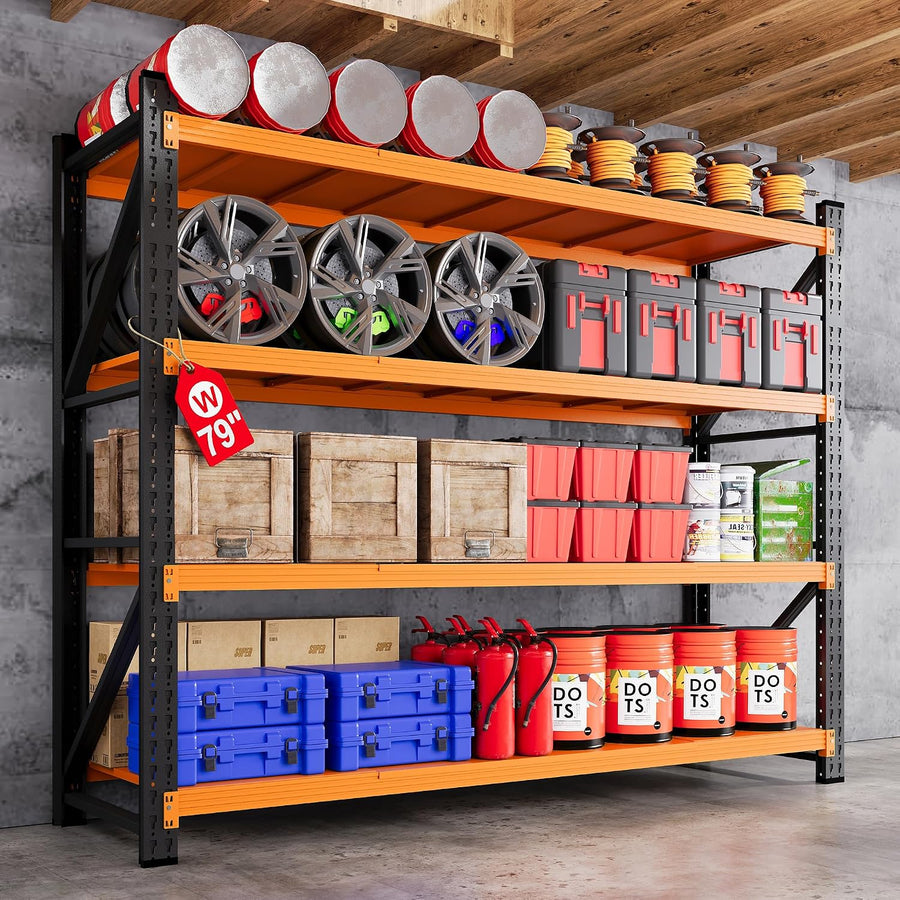 79"W Garage Shelving Heavy Duty, 6000LBS Metal Storage Shelves, 24" Deep Storage rack shelf, Steel Tall Industrial Shelving
