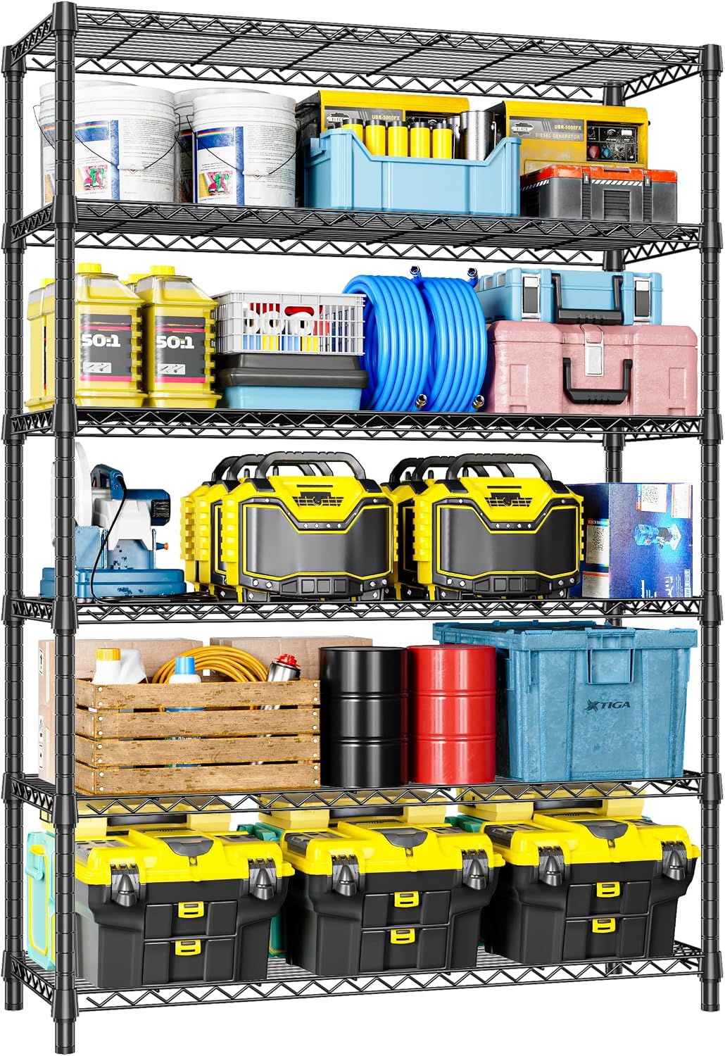 Garage Shelving Wide Storage Shelves 4 Tier Metal Shelves 3200 LBS Heavy Duty Adjustable Utility Shelf Rack Black 23.6" D x 53.1" W x 73.6" H