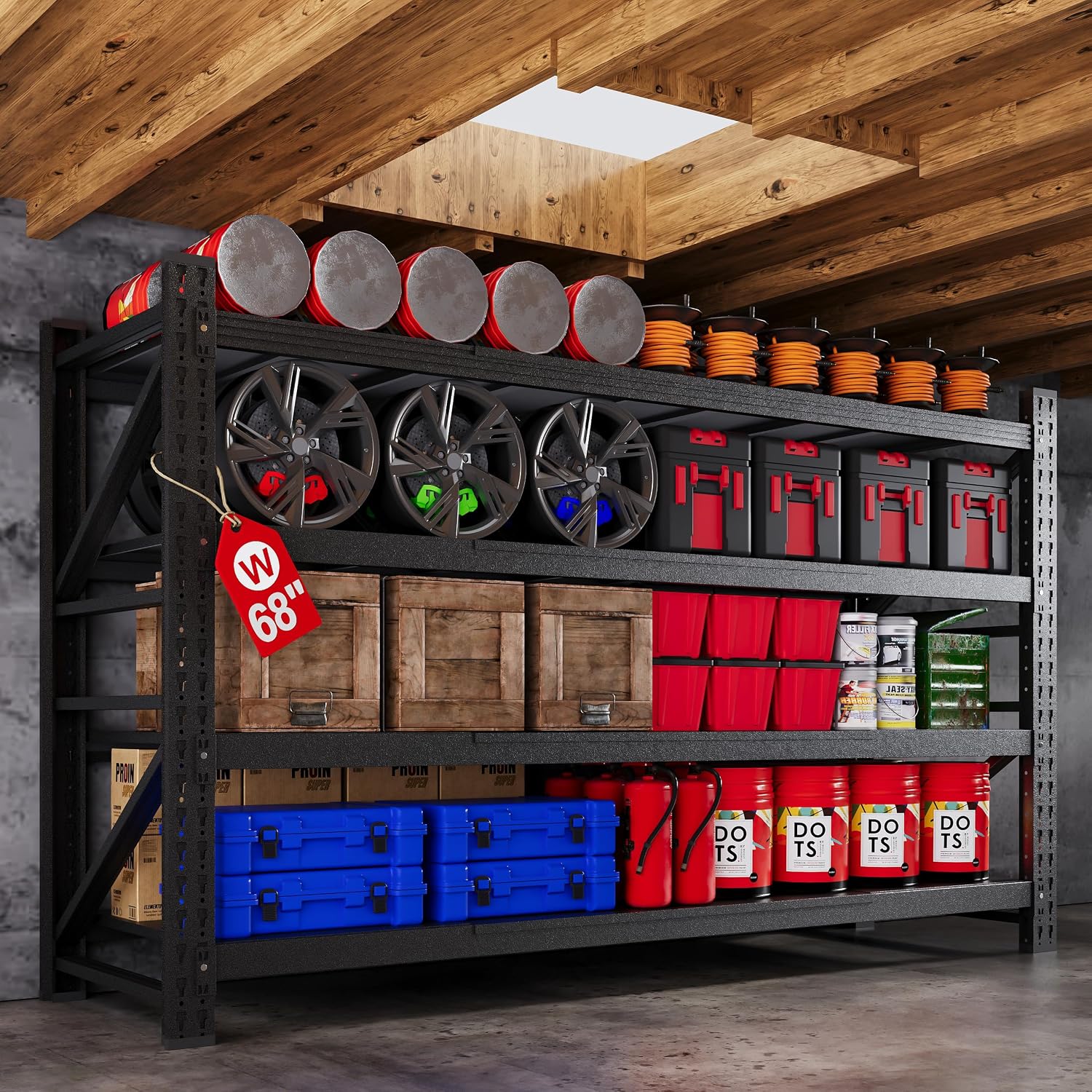 79"W Garage Shelving Heavy Duty, 6000LBS Metal Storage Shelves, 24" Deep Storage rack shelf, Steel Tall Industrial Shelving