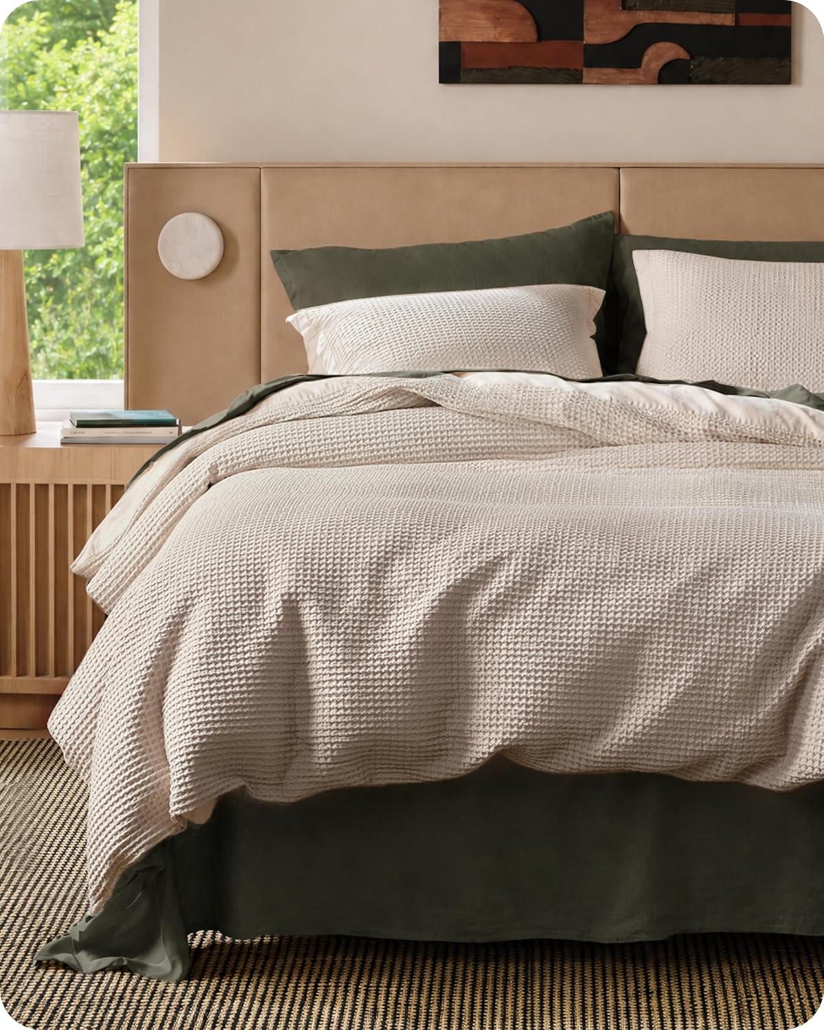 Bedsure Cotton Duvet Cover Queen - 100% Cotton Waffle Weave Coconut White Duvet Cover Queen Size, PureWoven Breathable Bedding Set for All Season