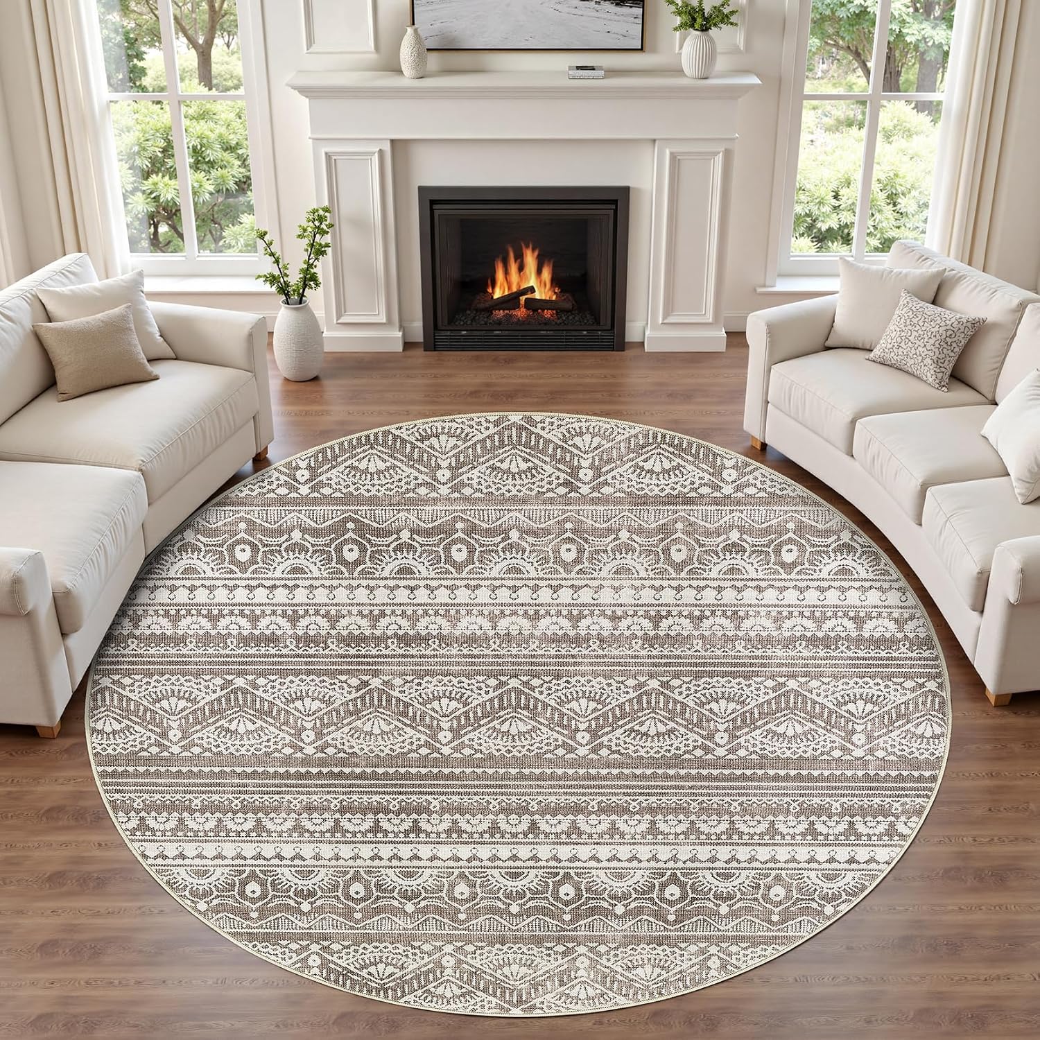 Tortania Area Rug Living Room Rugs - 10x12 Washable Large Soft Neutral Boho Moroccan Bohemian Farmhouse Rug Indoor Floor Carpet for Bedroom Under