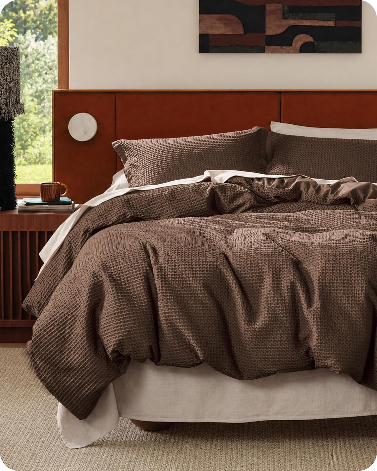 Bedsure Cotton Duvet Cover Queen - 100% Cotton Waffle Weave Coconut White Duvet Cover Queen Size, PureWoven Breathable Bedding Set for All Season