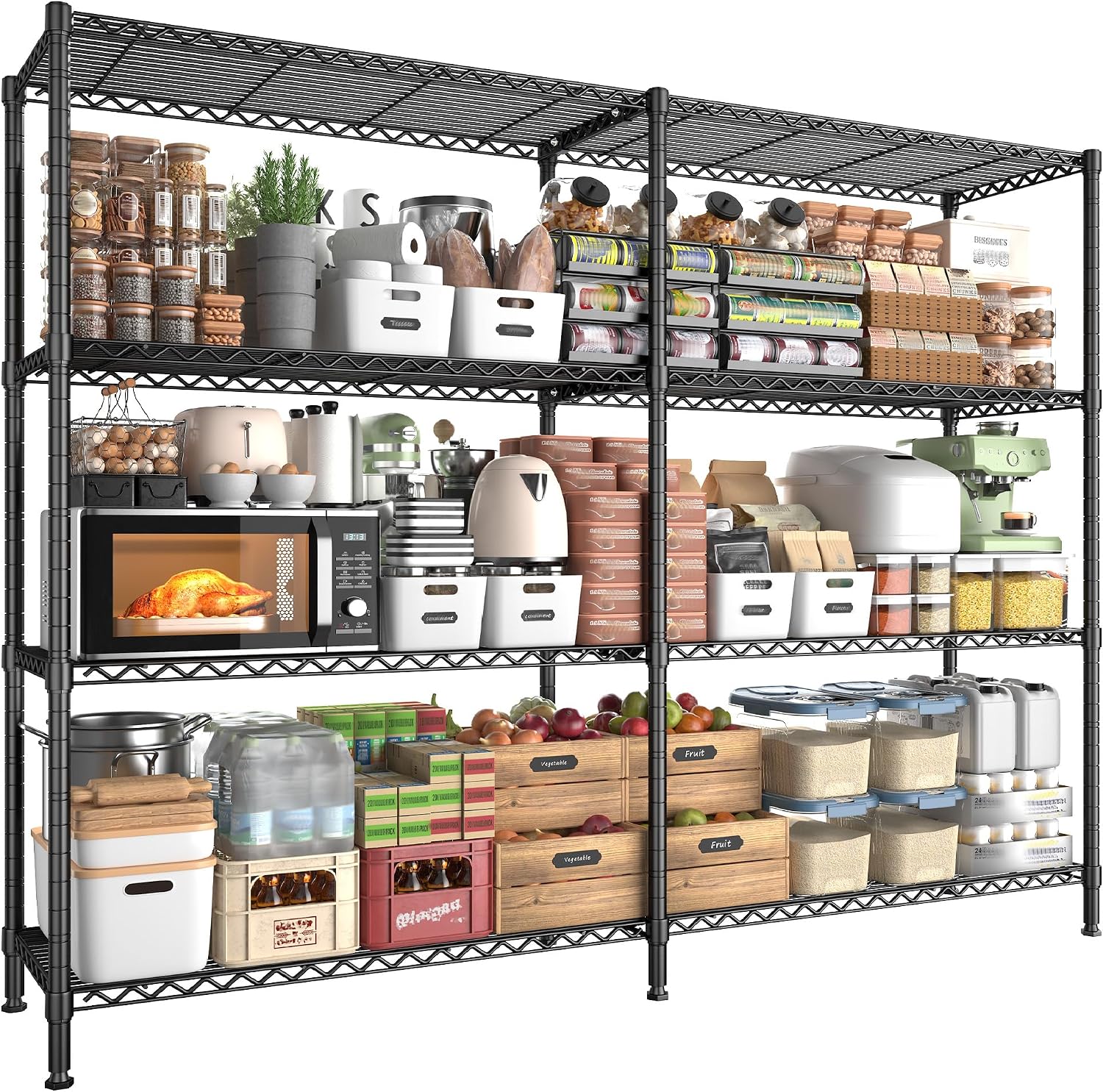 REIBII 58" W Storage Shelves Wire Shelving 1400LB Metal Shelves for 5 Tier Shelving Unit with Shelf Adjustable Garage Shelving Rack for Pantry Kitchen