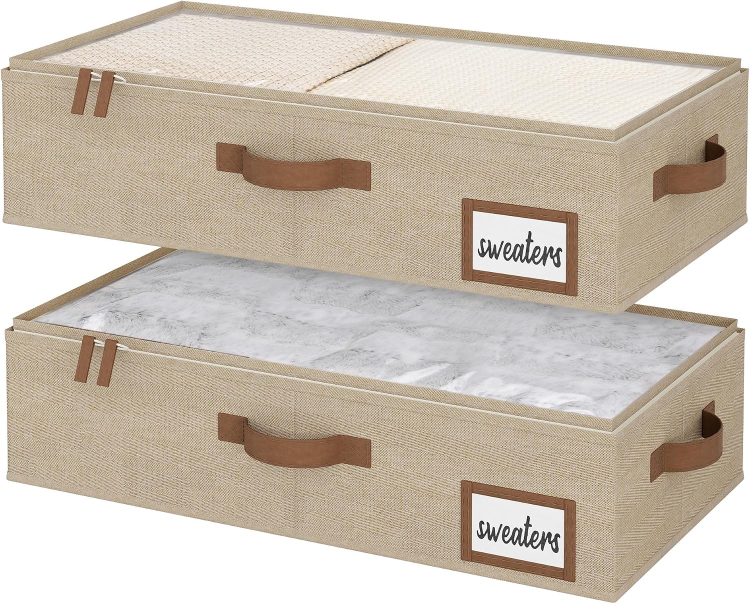 StorageWorks Large Under Bed Storage Containers with Handles and Label Holder, 2 Pack Ultra-thick Fabric Underbed Bins, Closet Organizer for Clothes