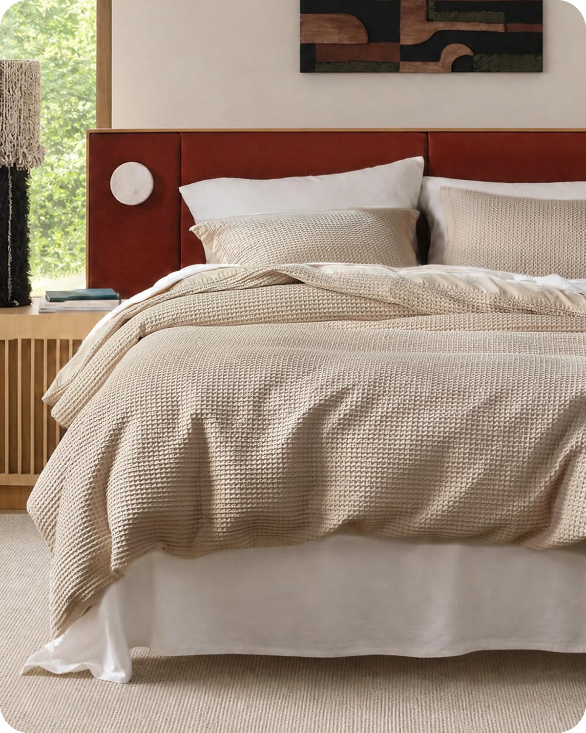 Bedsure Cotton Duvet Cover Queen - 100% Cotton Waffle Weave Coconut White Duvet Cover Queen Size, PureWoven Breathable Bedding Set for All Season