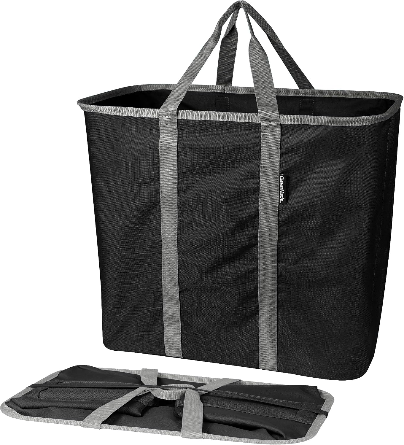 CleverMade Collapsible Laundry Caddy, 64L, 2 Pack, Black Gray, A reinforced rim and base keep it upright for loading. Comfortable handles move up to 2