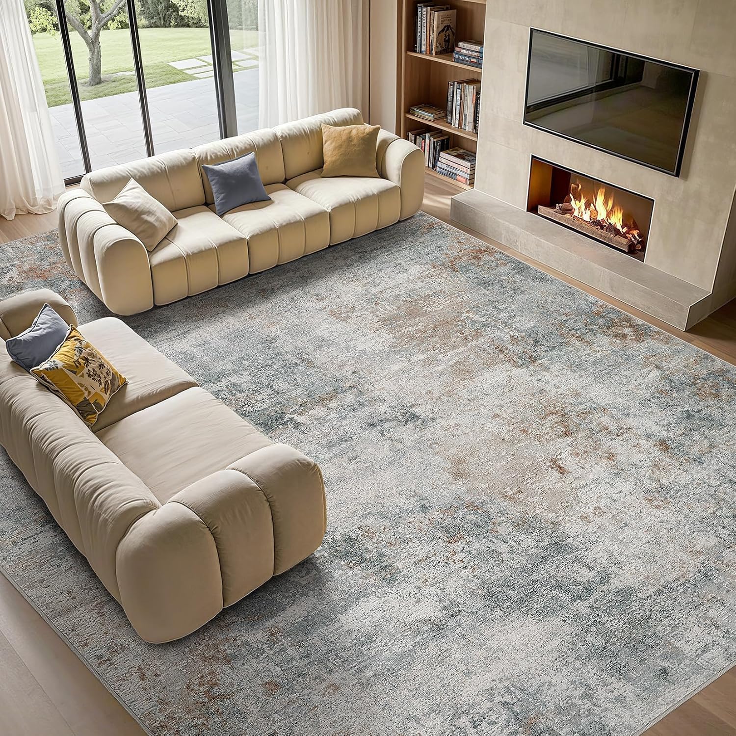 Tortania Area Rug Living Room Rugs - 10x12 Washable Large Soft Neutral Boho Moroccan Bohemian Farmhouse Rug Indoor Floor Carpet for Bedroom Under