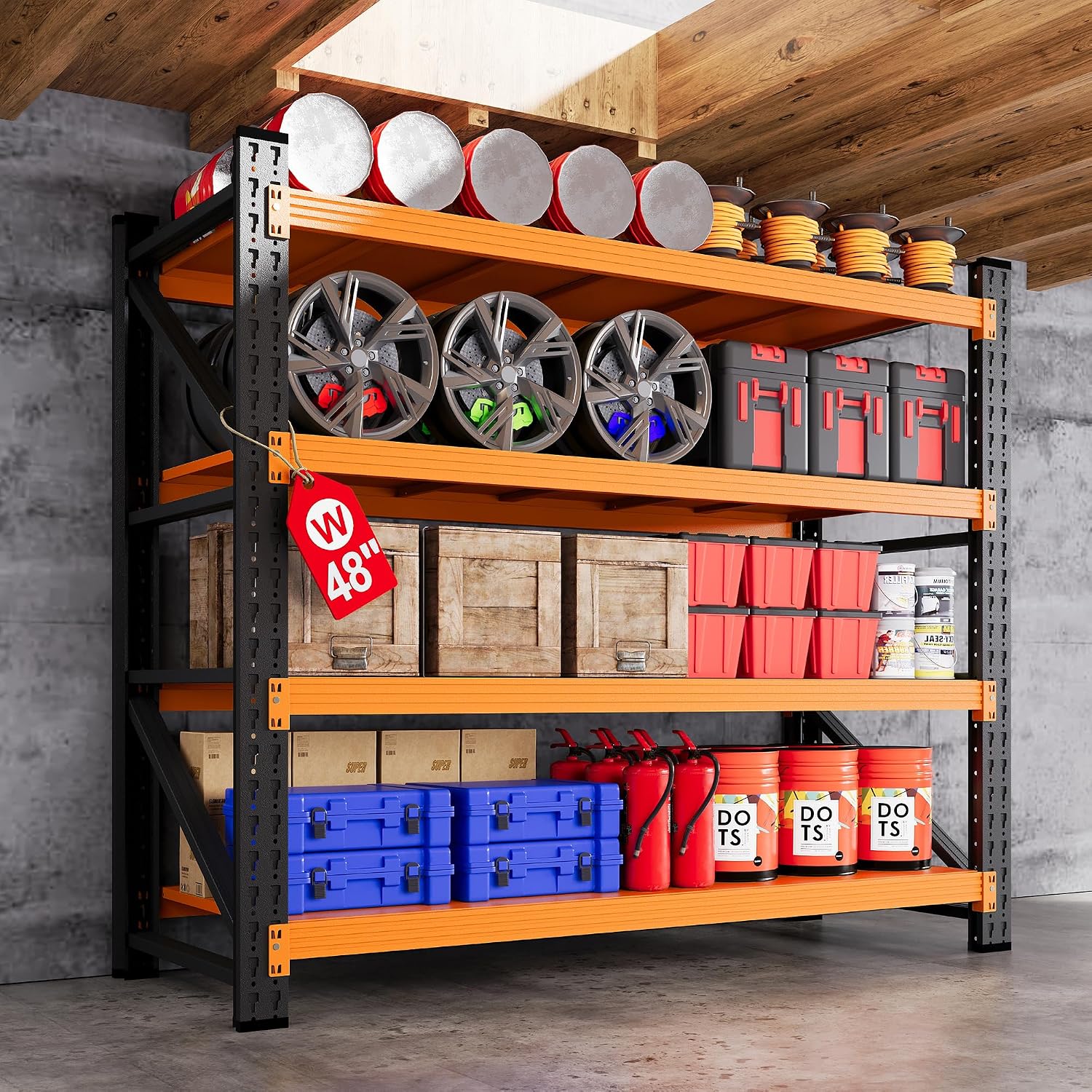 79"W Garage Shelving Heavy Duty, 6000LBS Metal Storage Shelves, 24" Deep Storage rack shelf, Steel Tall Industrial Shelving