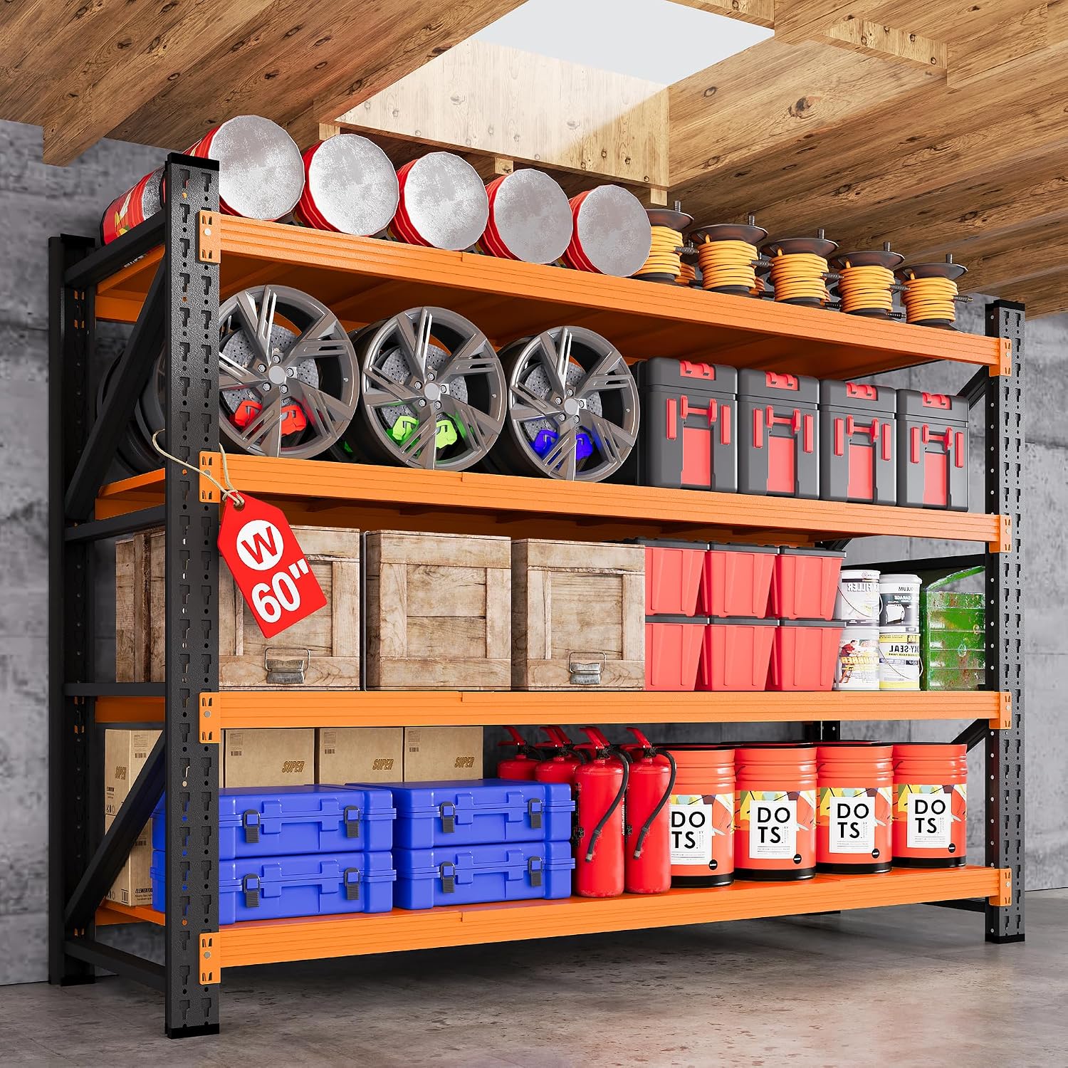 79"W Garage Shelving Heavy Duty, 6000LBS Metal Storage Shelves, 24" Deep Storage rack shelf, Steel Tall Industrial Shelving