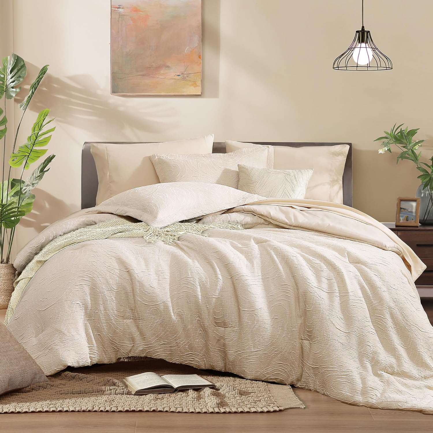 Monbix King Size Comforter Set, Olive Green King Bed Set Reversible, King Size Comforter Set 7 Pieces, Cationic Dyeing Bed in a Bag with Comforter