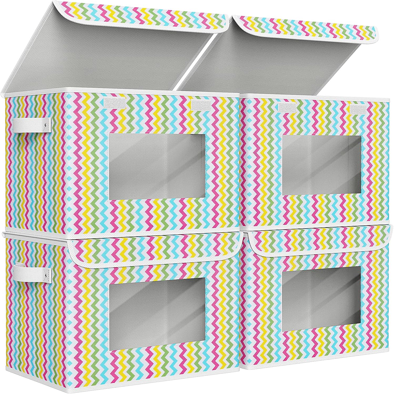 Univivi Fabric Foldable Storage Boxes 4-Pack Large Collapsible Stackable Storage Bins with Lids, Closet Organizers and Storage Cube Basket for Home