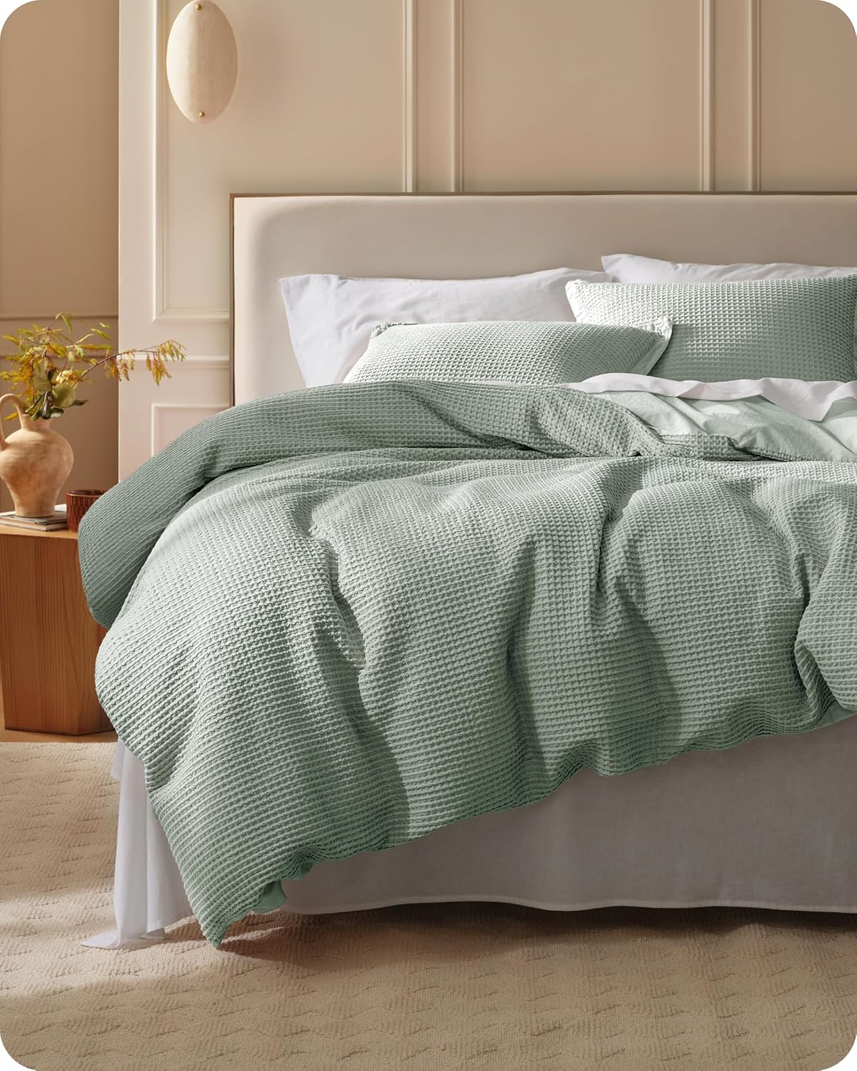 Bedsure Cotton Duvet Cover Queen - 100% Cotton Waffle Weave Coconut White Duvet Cover Queen Size, PureWoven Breathable Bedding Set for All Season