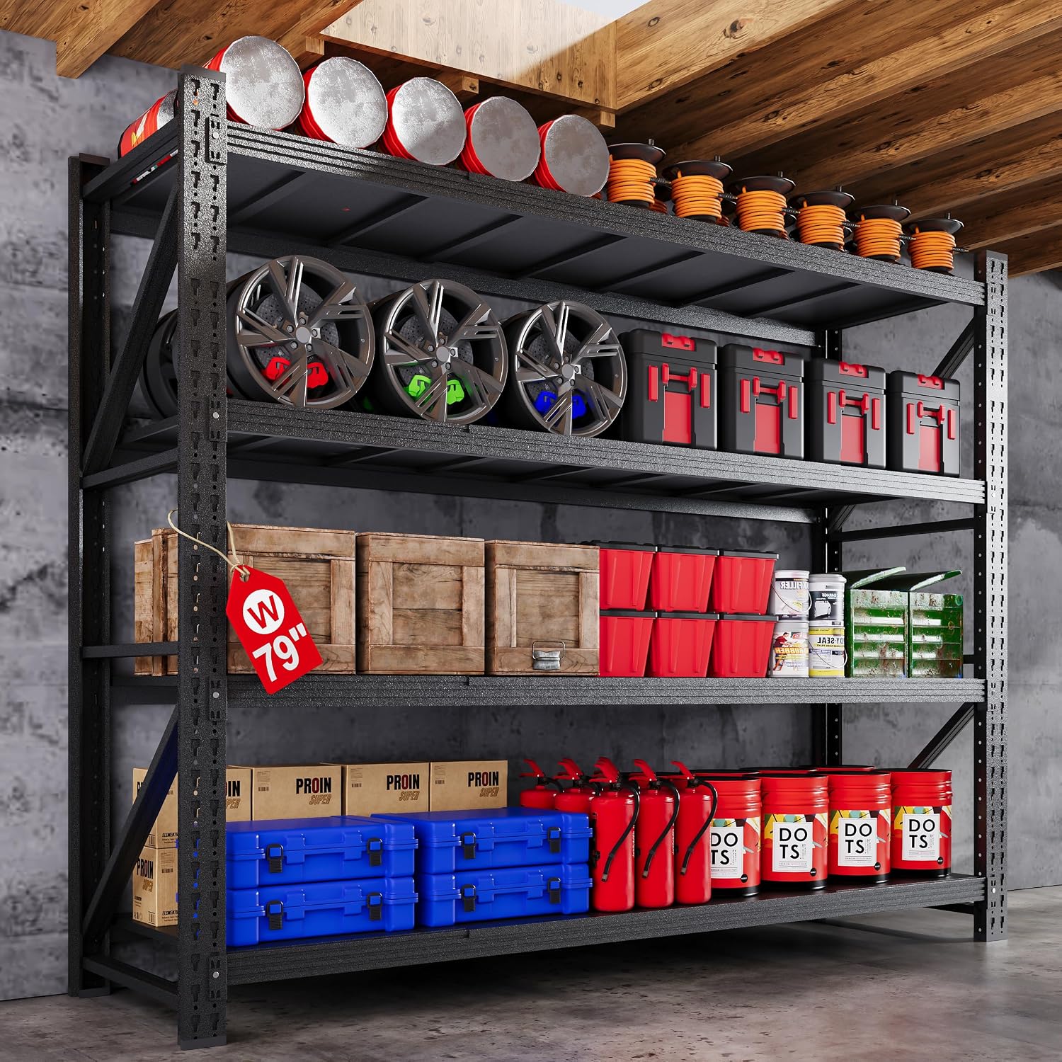 79"W Garage Shelving Heavy Duty, 6000LBS Metal Storage Shelves, 24" Deep Storage rack shelf, Steel Tall Industrial Shelving