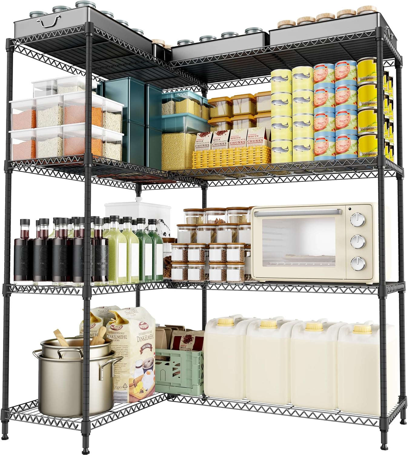 M MZG 5-Shelf Storage Shelves, Wire Shelving Heavy Duty Metal Storage Shelving Unit Adjustable Garage Shelving Rack Pantry Kitchen (Chrome, 5 Tier
