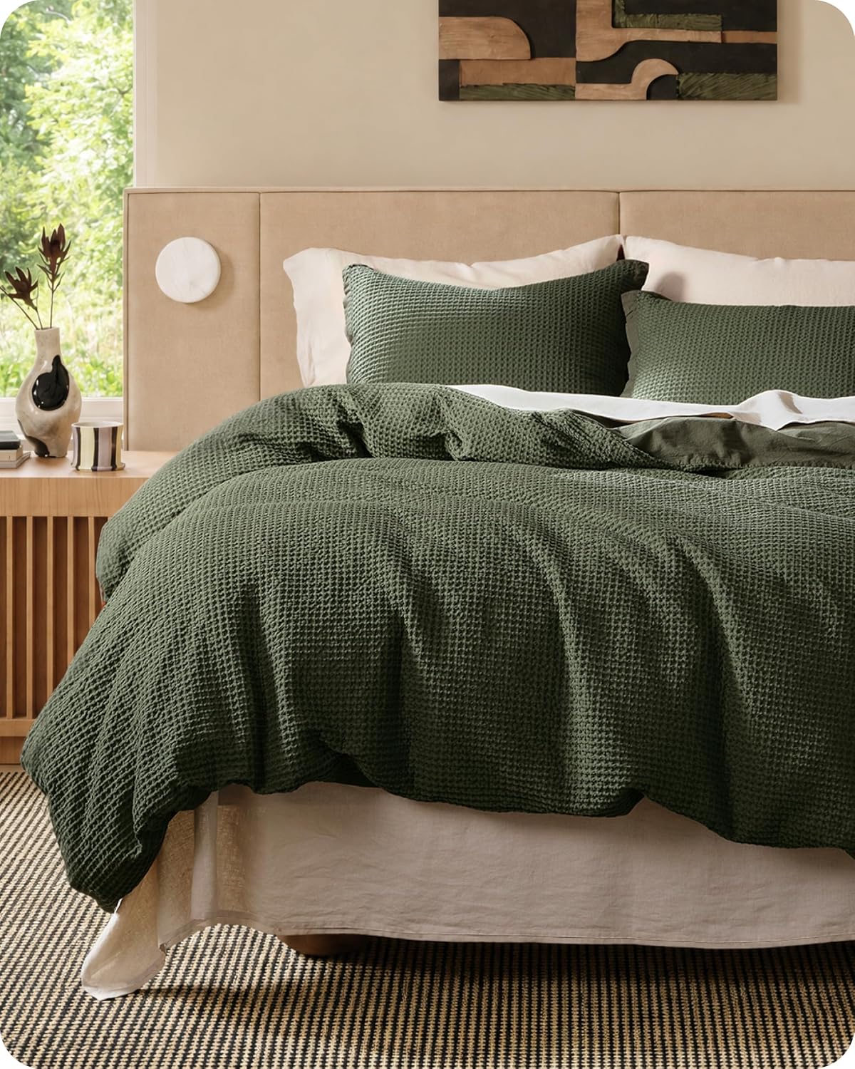 Bedsure Cotton Duvet Cover Queen - 100% Cotton Waffle Weave Coconut White Duvet Cover Queen Size, PureWoven Breathable Bedding Set for All Season