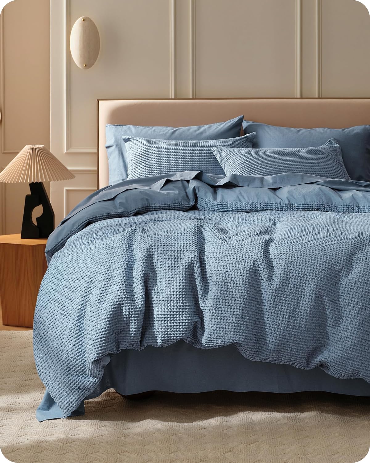 Bedsure Cotton Duvet Cover Queen - 100% Cotton Waffle Weave Coconut White Duvet Cover Queen Size, PureWoven Breathable Bedding Set for All Season