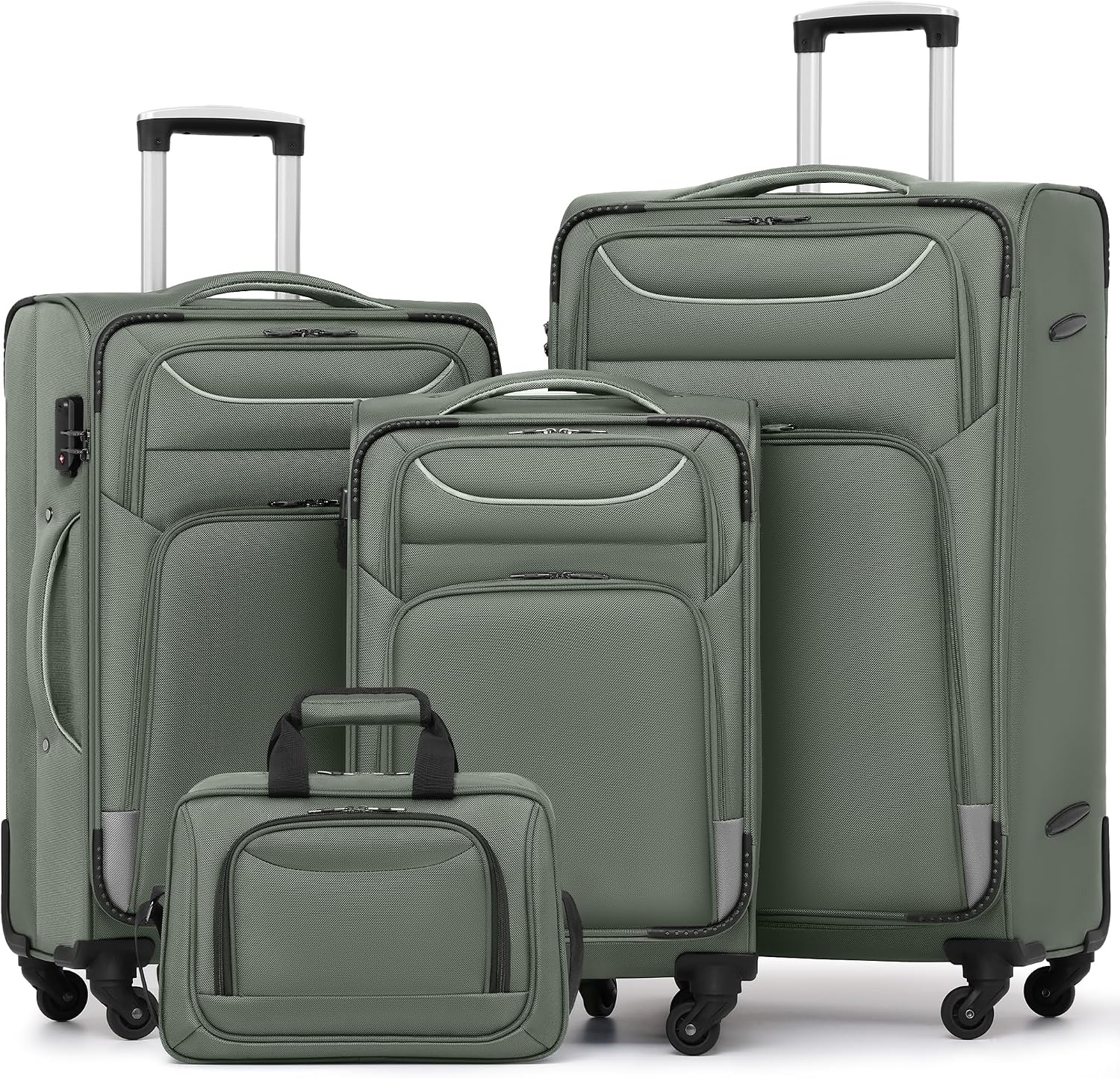 Coolife Luggage 4 Piece Set Suitcase TSA Lock Spinner Softshell lightweight (black+red)