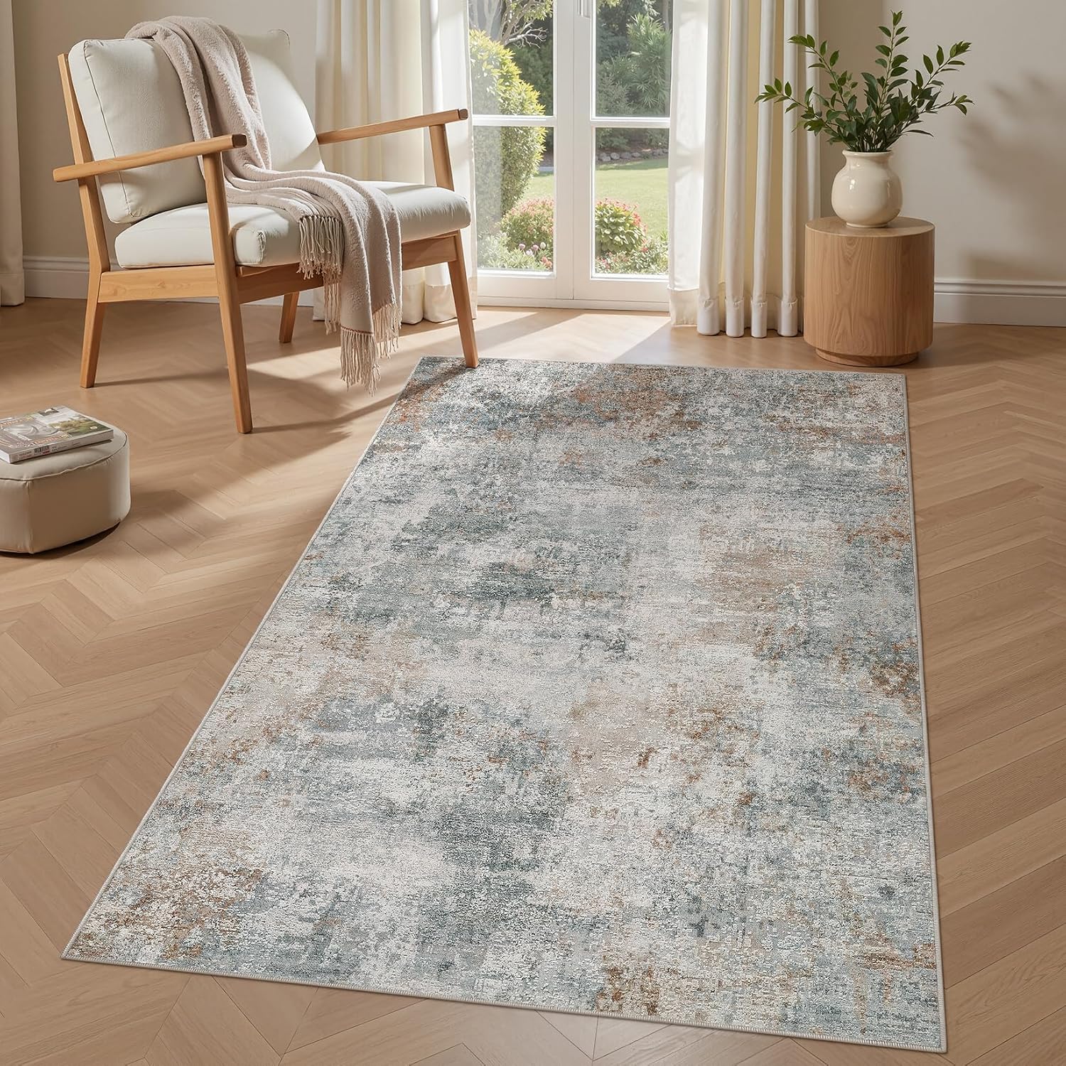 Tortania Area Rug Living Room Rugs - 10x12 Washable Large Soft Neutral Boho Moroccan Bohemian Farmhouse Rug Indoor Floor Carpet for Bedroom Under