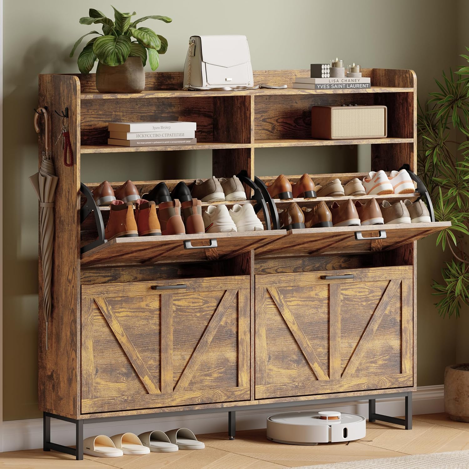 Shoe Cabinet with 2 Flip Drawers, Freestanding Hidden Shoe Storage Organizer for Entryway