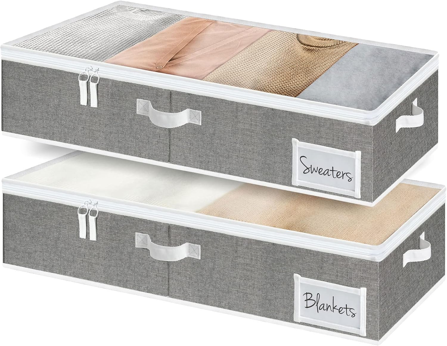 StorageWorks Large Under Bed Storage Containers with Handles and Label Holder, 2 Pack Ultra-thick Fabric Underbed Bins, Closet Organizer for Clothes