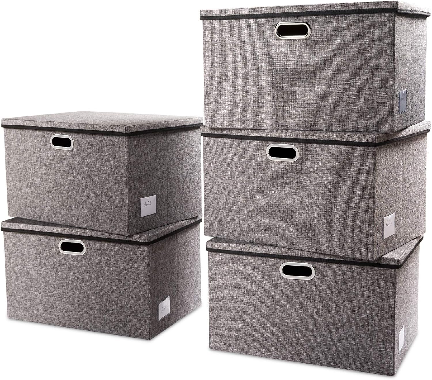 PRANDOM Large Collapsible Storage Bins with Lids 3-Pack Linen/Cotton Blend Foldable Storage Boxes Organizer Containers Baskets Cube with Cover for
