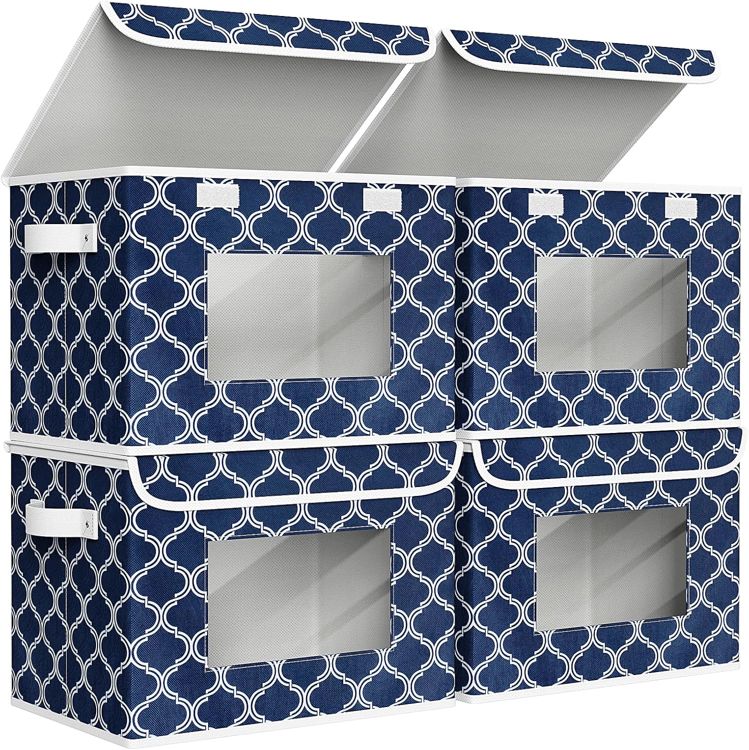 Univivi Fabric Foldable Storage Boxes 4-Pack Large Collapsible Stackable Storage Bins with Lids, Closet Organizers and Storage Cube Basket for Home