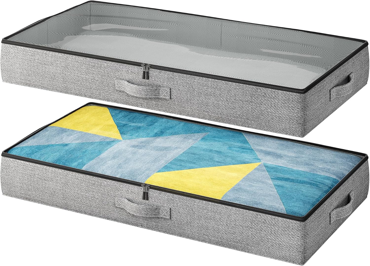 TidyCorner 2-Pack Under Bed Storage, 6 Inches Tall Closet Organizers and Storage Bins with Sturdy Sidewalls/Bottom/4 Handles, Black