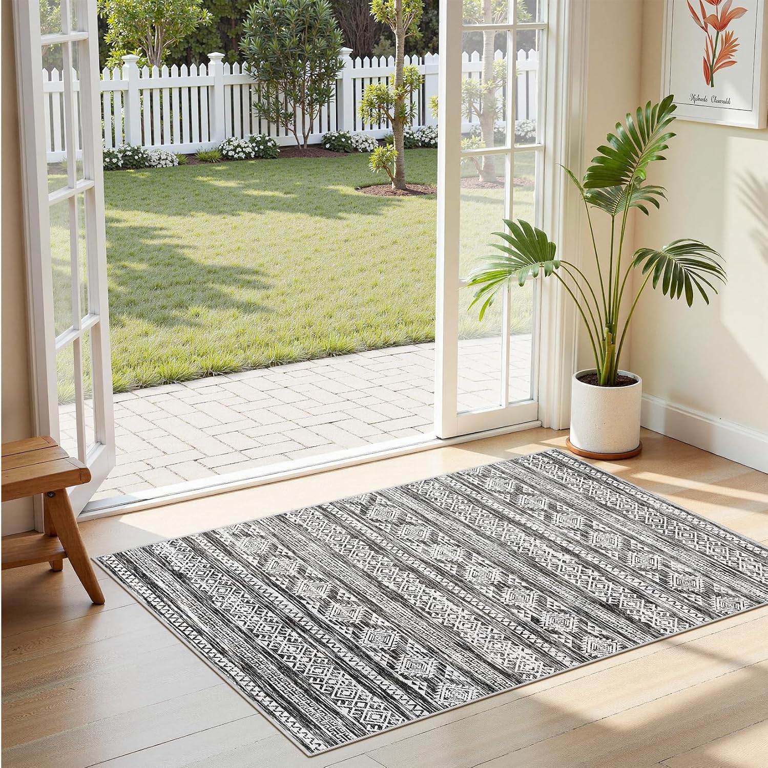 Tortania Area Rug Living Room Rugs - 10x12 Washable Large Soft Neutral Boho Moroccan Bohemian Farmhouse Rug Indoor Floor Carpet for Bedroom Under