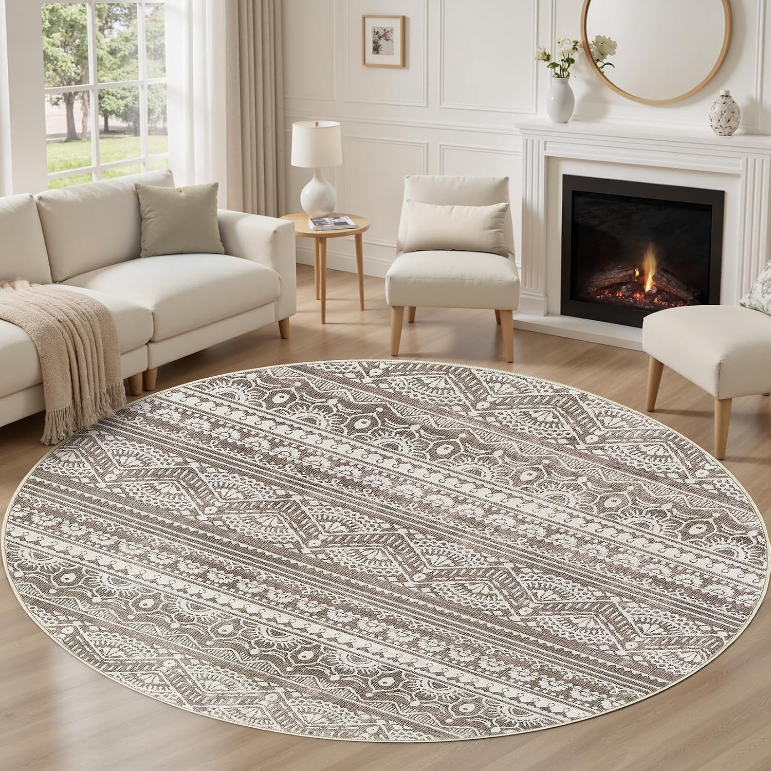 Tortania Area Rug Living Room Rugs - 10x12 Washable Large Soft Neutral Boho Moroccan Bohemian Farmhouse Rug Indoor Floor Carpet for Bedroom Under
