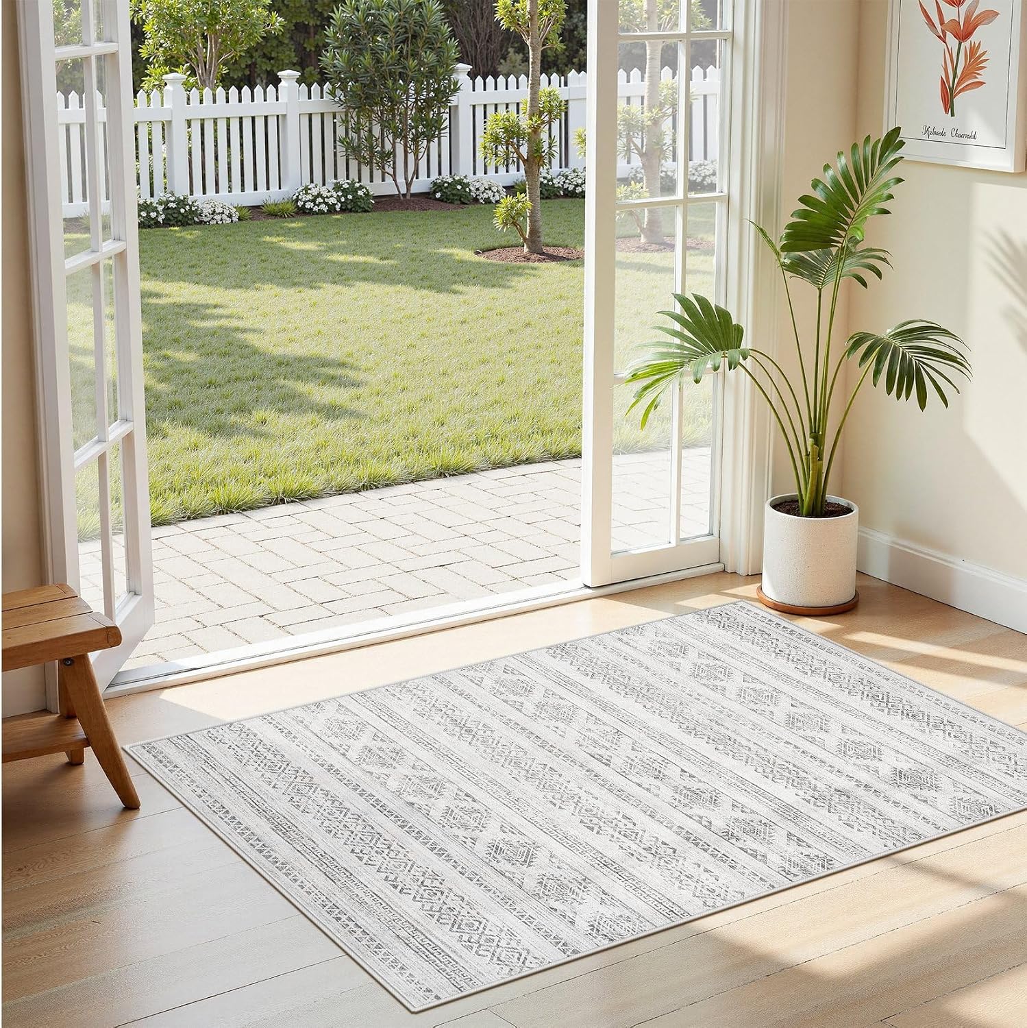 Tortania Area Rug Living Room Rugs - 10x12 Washable Large Soft Neutral Boho Moroccan Bohemian Farmhouse Rug Indoor Floor Carpet for Bedroom Under
