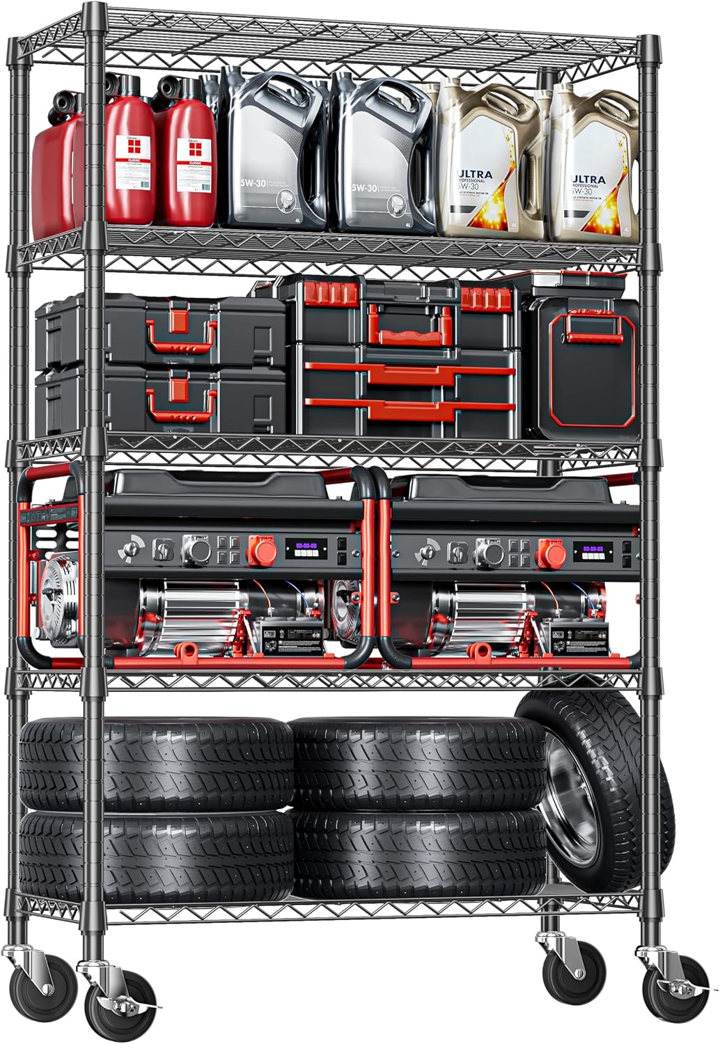Garage Shelving Wide Storage Shelves 4 Tier Metal Shelves 3200 LBS Heavy Duty Adjustable Utility Shelf Rack Black 23.6" D x 53.1" W x 73.6" H