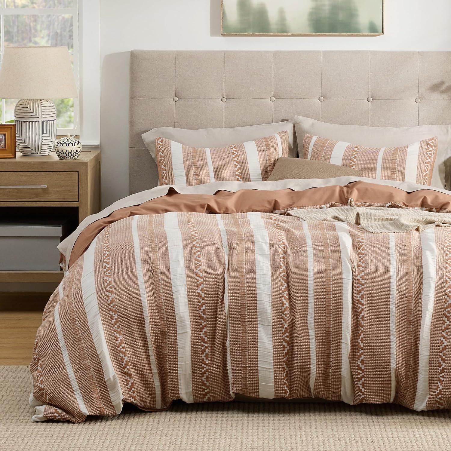 Bedsure Cotton Duvet Cover Queen - 100% Cotton Waffle Weave Coconut White Duvet Cover Queen Size, PureWoven Breathable Bedding Set for All Season