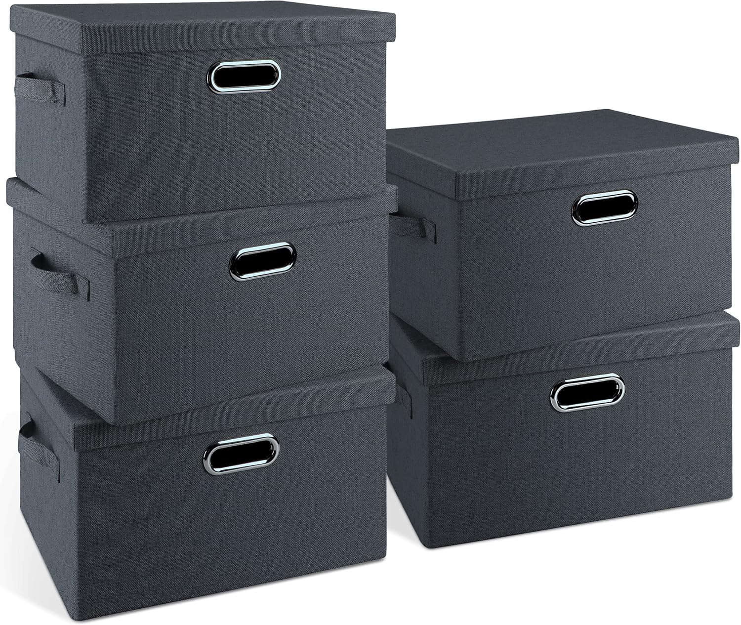 Graciadeco Large Quart Collapsible Stackable Storage Bins with Lids, 3 Packs Beige Linen Fabric Closet Boxes with Lids