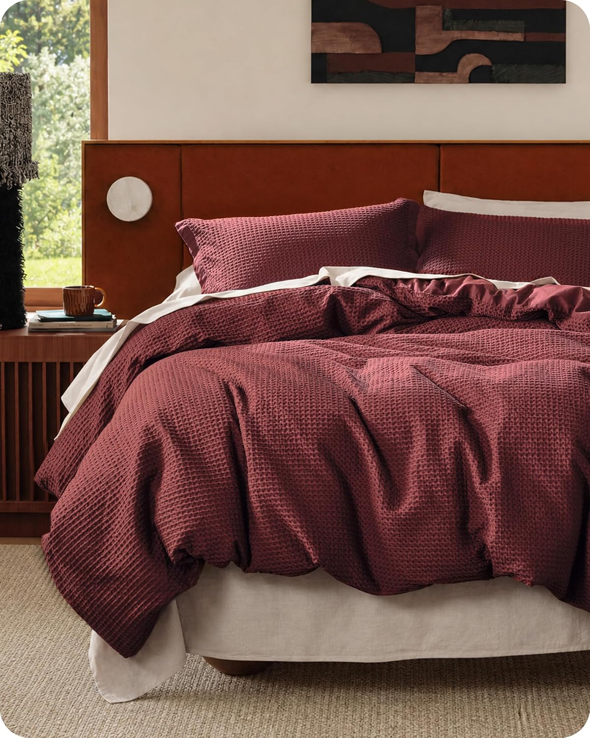 Bedsure Cotton Duvet Cover Queen - 100% Cotton Waffle Weave Coconut White Duvet Cover Queen Size, PureWoven Breathable Bedding Set for All Season
