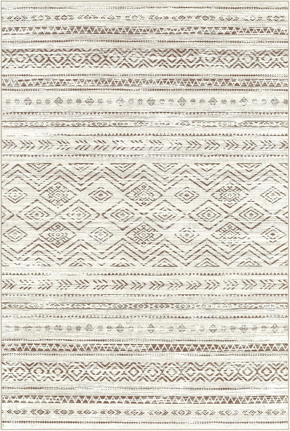 Tortania Area Rug Living Room Rugs - 10x12 Washable Large Soft Neutral Boho Moroccan Bohemian Farmhouse Rug Indoor Floor Carpet for Bedroom Under