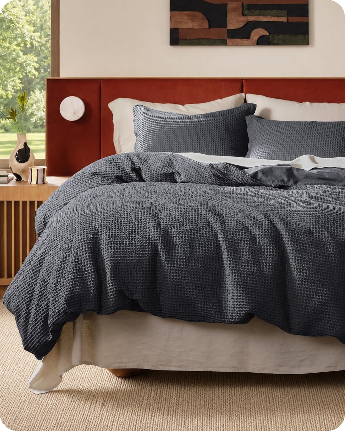 Bedsure Cotton Duvet Cover Queen - 100% Cotton Waffle Weave Coconut White Duvet Cover Queen Size, PureWoven Breathable Bedding Set for All Season