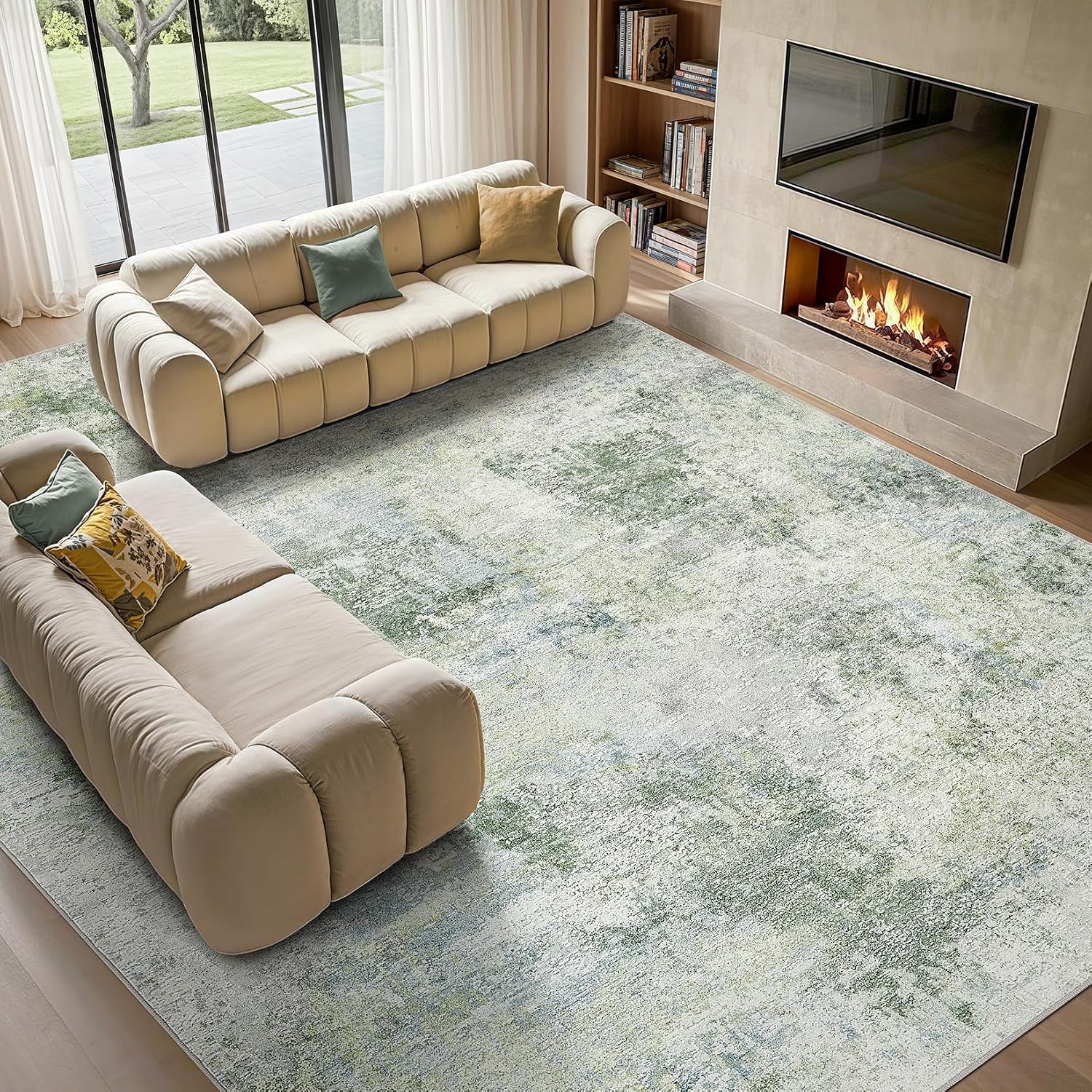 Tortania Area Rug Living Room Rugs - 10x12 Washable Large Soft Neutral Boho Moroccan Bohemian Farmhouse Rug Indoor Floor Carpet for Bedroom Under
