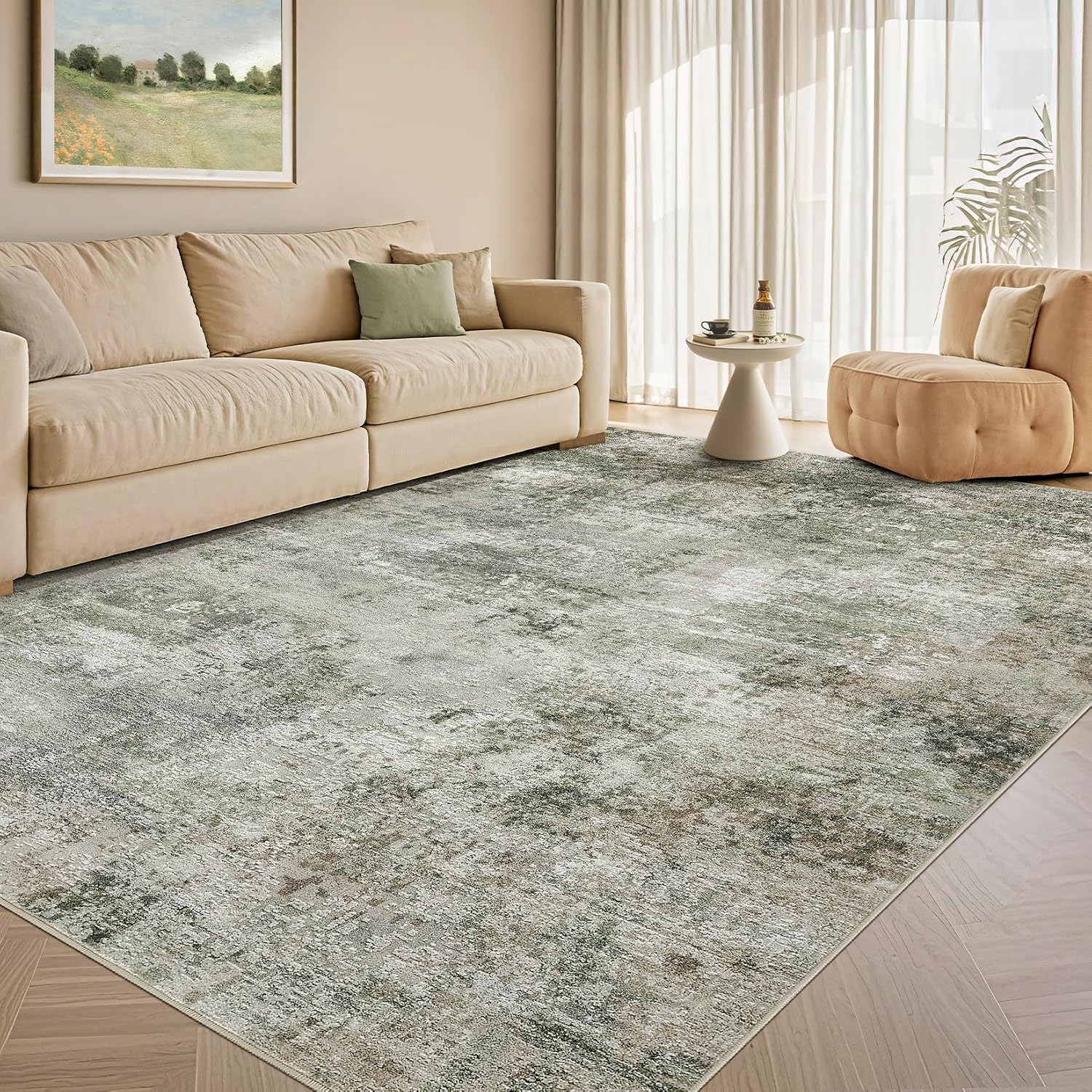 Tortania Area Rug Living Room Rugs - 10x12 Washable Large Soft Neutral Boho Moroccan Bohemian Farmhouse Rug Indoor Floor Carpet for Bedroom Under
