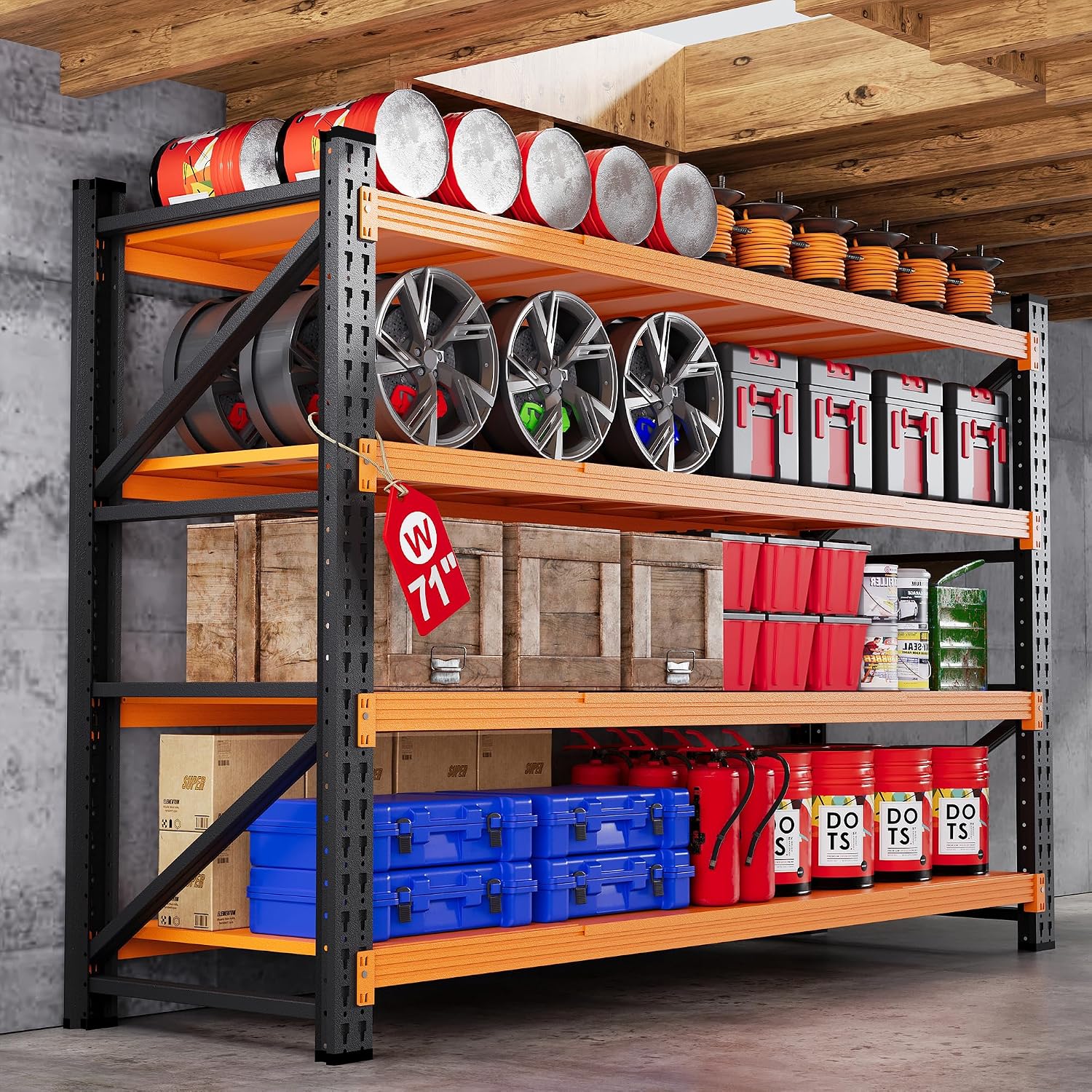 79"W Garage Shelving Heavy Duty, 6000LBS Metal Storage Shelves, 24" Deep Storage rack shelf, Steel Tall Industrial Shelving